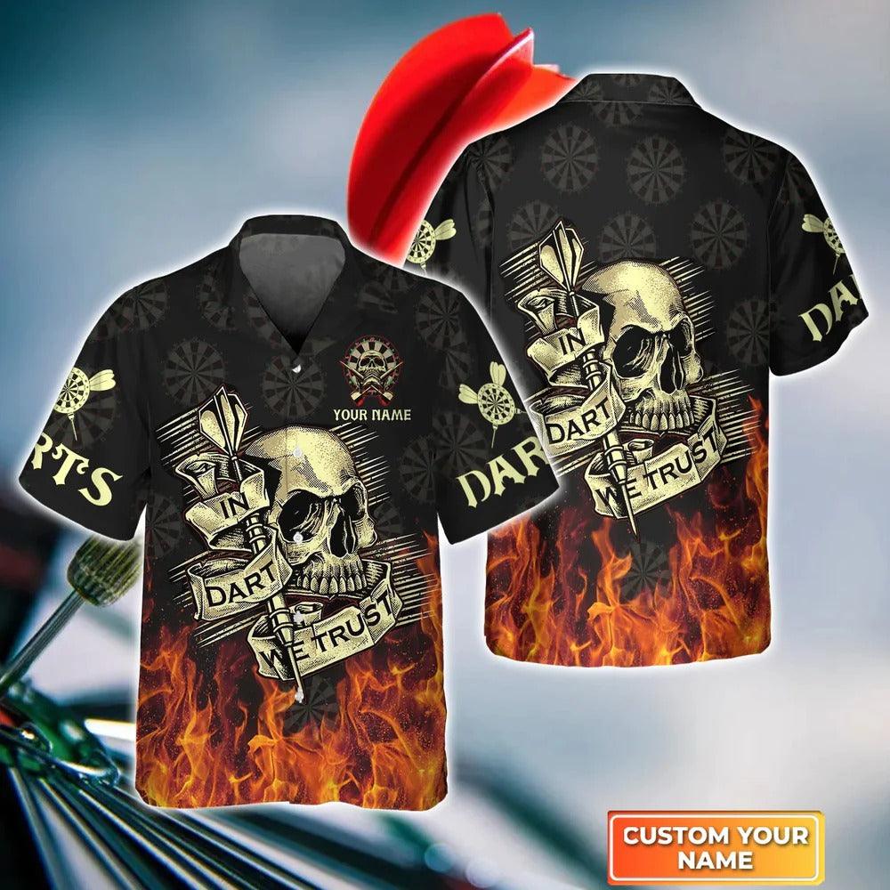 Customized Darts Hawaiian Shirt, Darts Skull Personalized Name Hawaiian Shirt For Men - Perfect Gift For Darts Lovers, Darts Players
