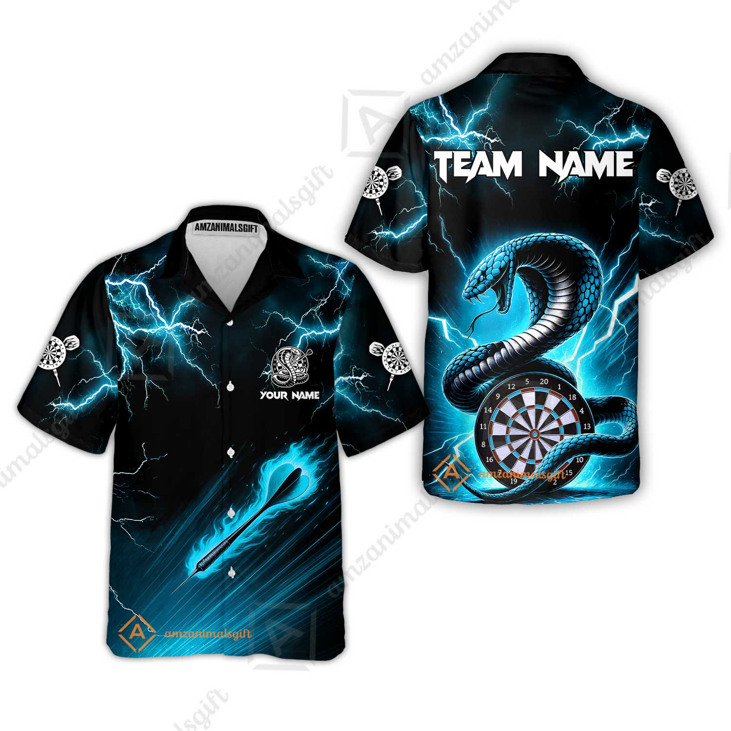 Customized Darts Hawaiian Shirt, Darts Thunder Lightning Cobra Snake Multicolor Hawaiian Shirt For Darts Player - Image 3