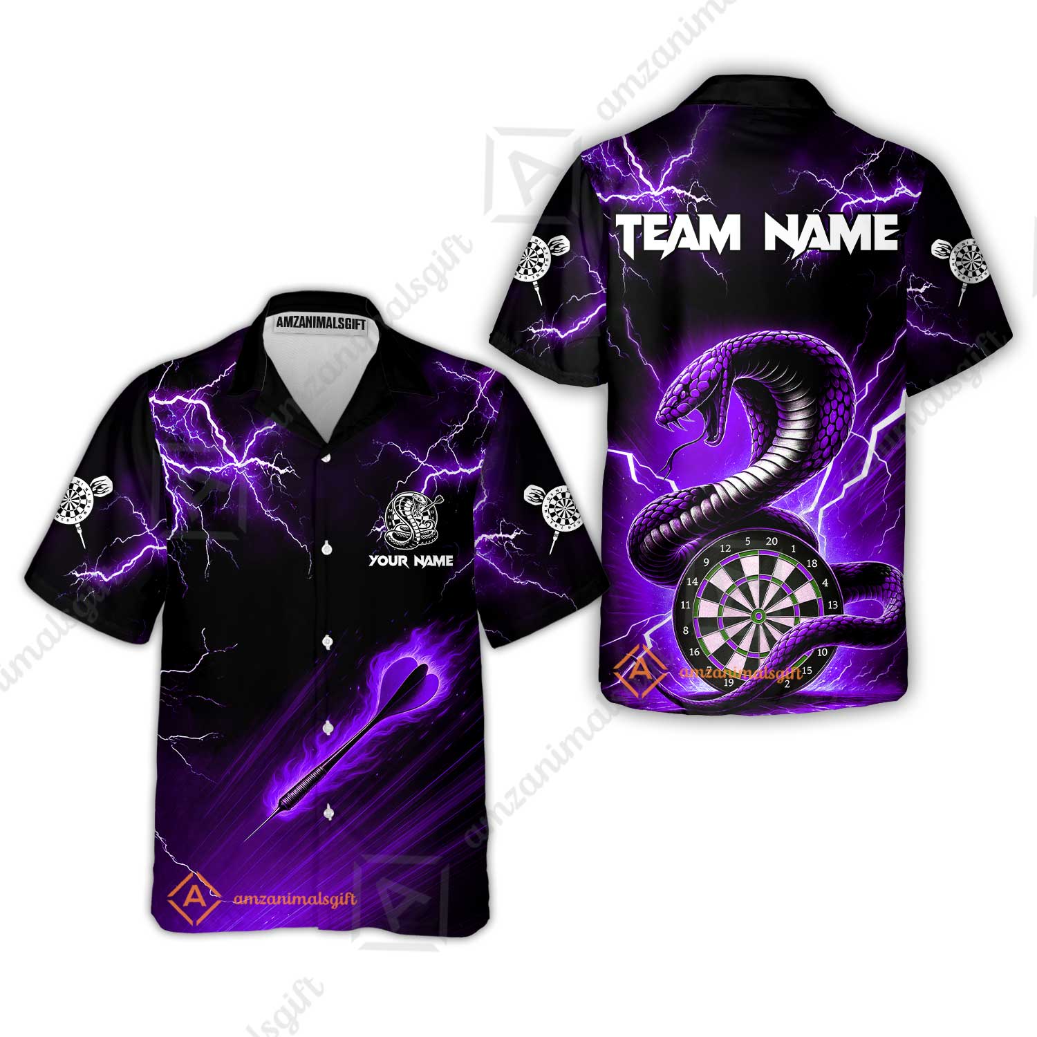 Customized Darts Hawaiian Shirt, Darts Thunder Lightning Cobra Snake Multicolor Hawaiian Shirt For Darts Player - Image 4