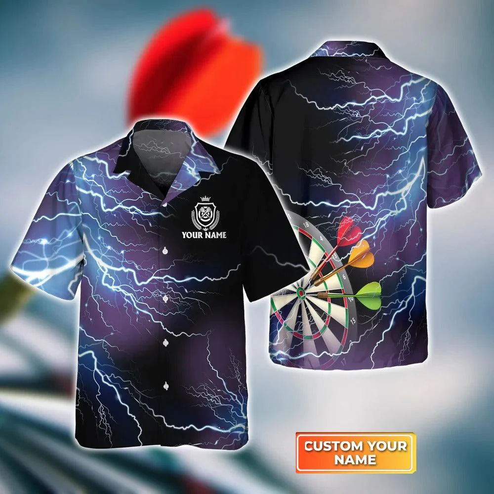 Customized Darts Hawaiian Shirt, Darts Thunder Lightning Personalized Name Hawaiian Shirt For Men - Perfect Gift For Darts Lovers, Darts Players