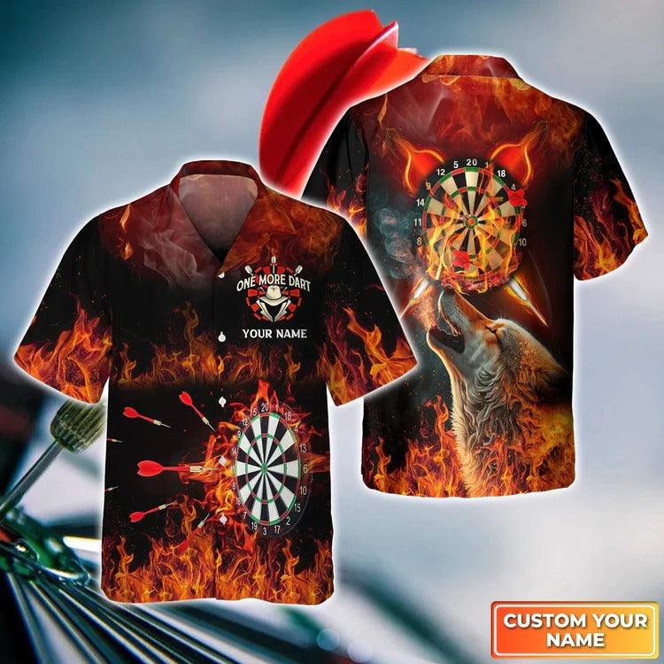 Customized Darts Hawaiian Shirt, Flame Dartboard Personalized Name Wolf And Darts Hawaiian Shirt For Men - Perfect Gift For Darts Lovers, Darts Players