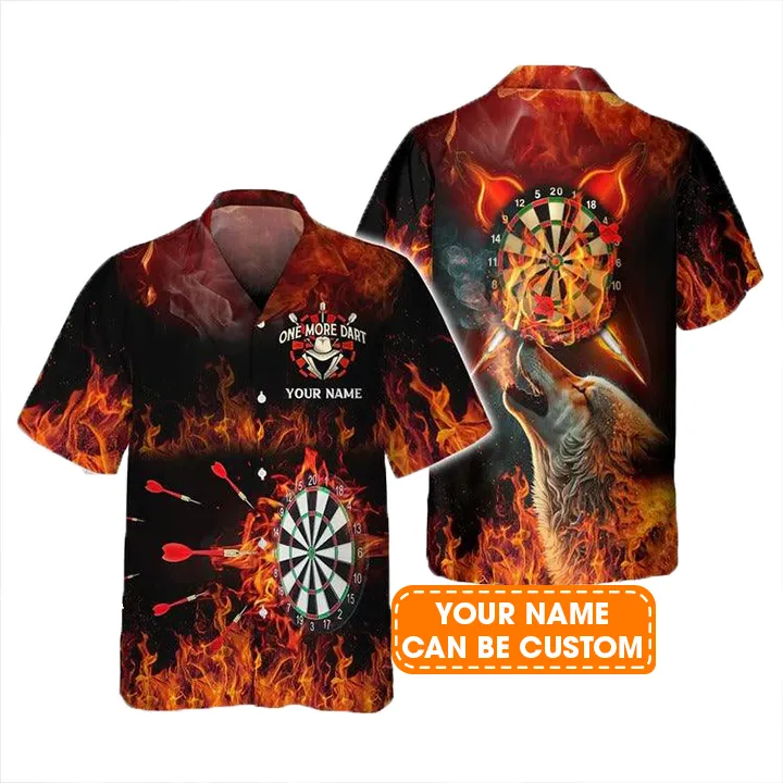 Customized Darts Hawaiian Shirt, Flame Dartboard Personalized Name Wolf And Darts Hawaiian Shirt For Men - Perfect Gift For Darts Lovers, Darts Players - Image 2