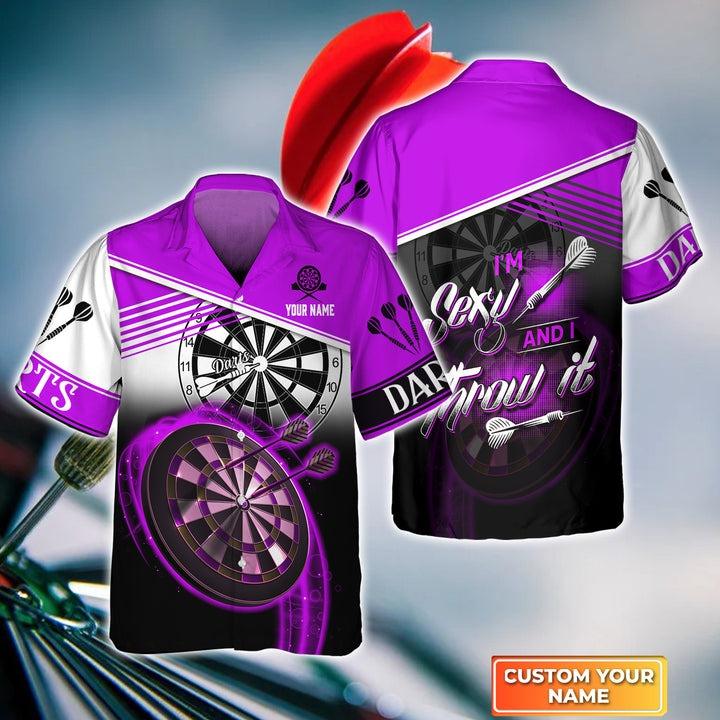 Customized Darts Hawaiian Shirt, I'm Sexy And I Throw It Purple Darts Personalized Aloha Shirt For Men - Perfect Gift For Darts Lovers, Darts Players - Image 2