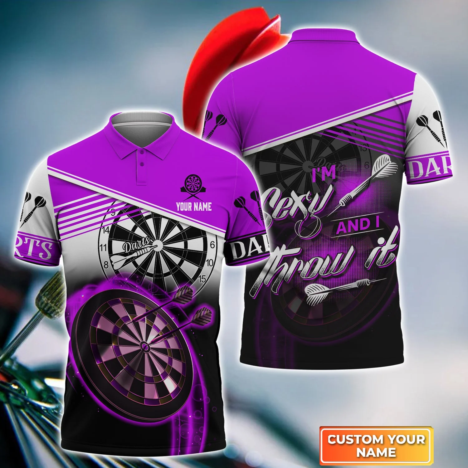 Customized Darts Hawaiian Shirt, I'm Sexy And I Throw It Purple Darts Personalized Aloha Shirt For Men - Perfect Gift For Darts Lovers, Darts Players - Image 3