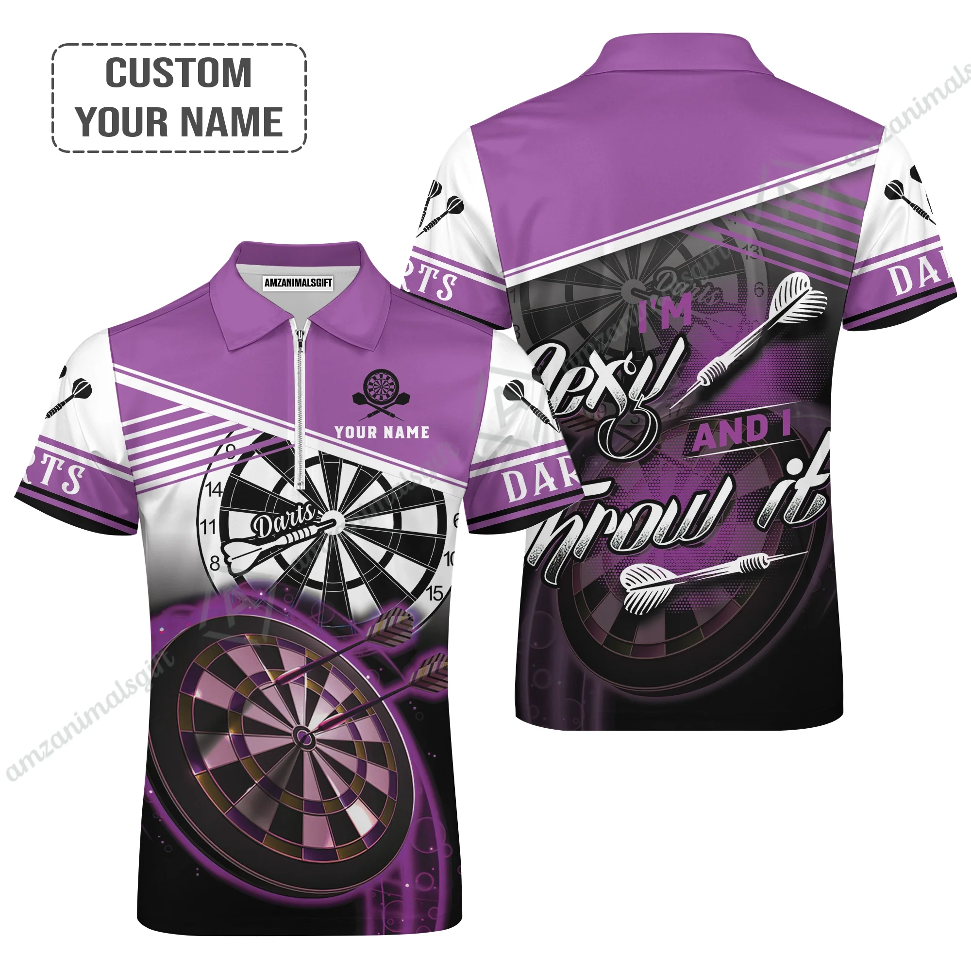 Customized Darts Hawaiian Shirt, I'm Sexy And I Throw It Purple Darts Personalized Aloha Shirt For Men - Perfect Gift For Darts Lovers, Darts Players - Image 6