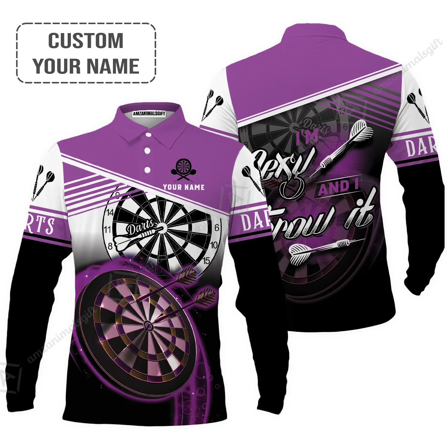 Customized Darts Hawaiian Shirt, I'm Sexy And I Throw It Purple Darts Personalized Aloha Shirt For Men - Perfect Gift For Darts Lovers, Darts Players - Image 7