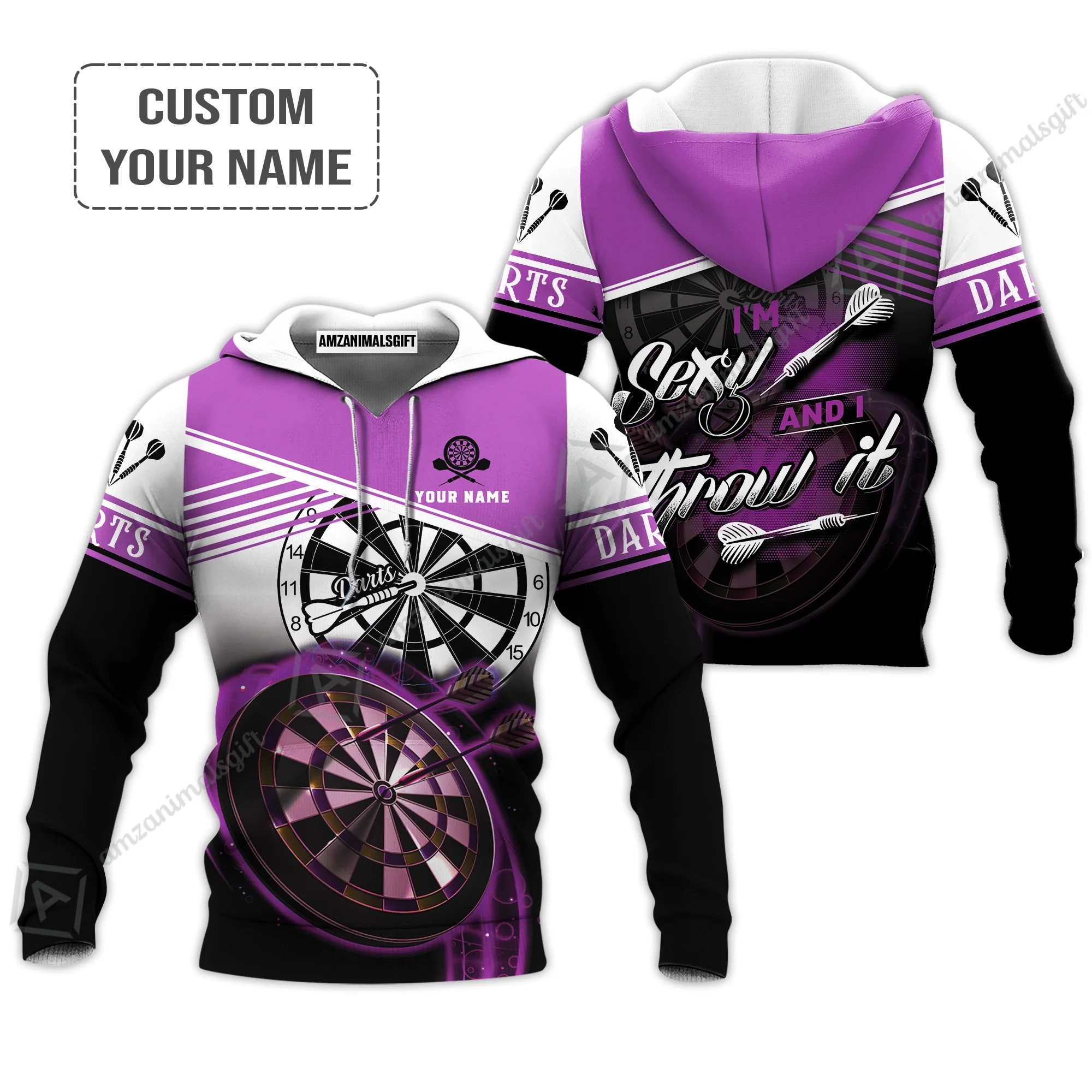 Customized Darts Hawaiian Shirt, I'm Sexy And I Throw It Purple Darts Personalized Aloha Shirt For Men - Perfect Gift For Darts Lovers, Darts Players - Image 8