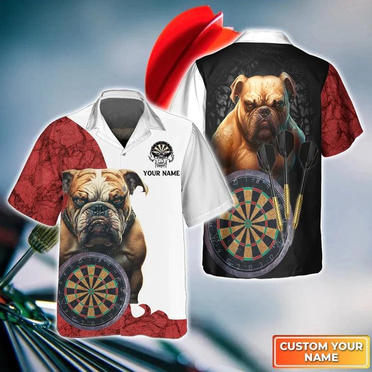 Customized Darts Hawaiian Shirt, Personalized Name Bulldog And Darts Hawaiian Shirt For Men - Perfect Gift For Darts Lovers, Darts Players