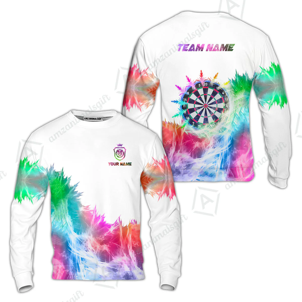 Customized Darts Sweatshirt, Darts Icy Light White And Multi Color Team Sweatshirt Jersey For Darts Player