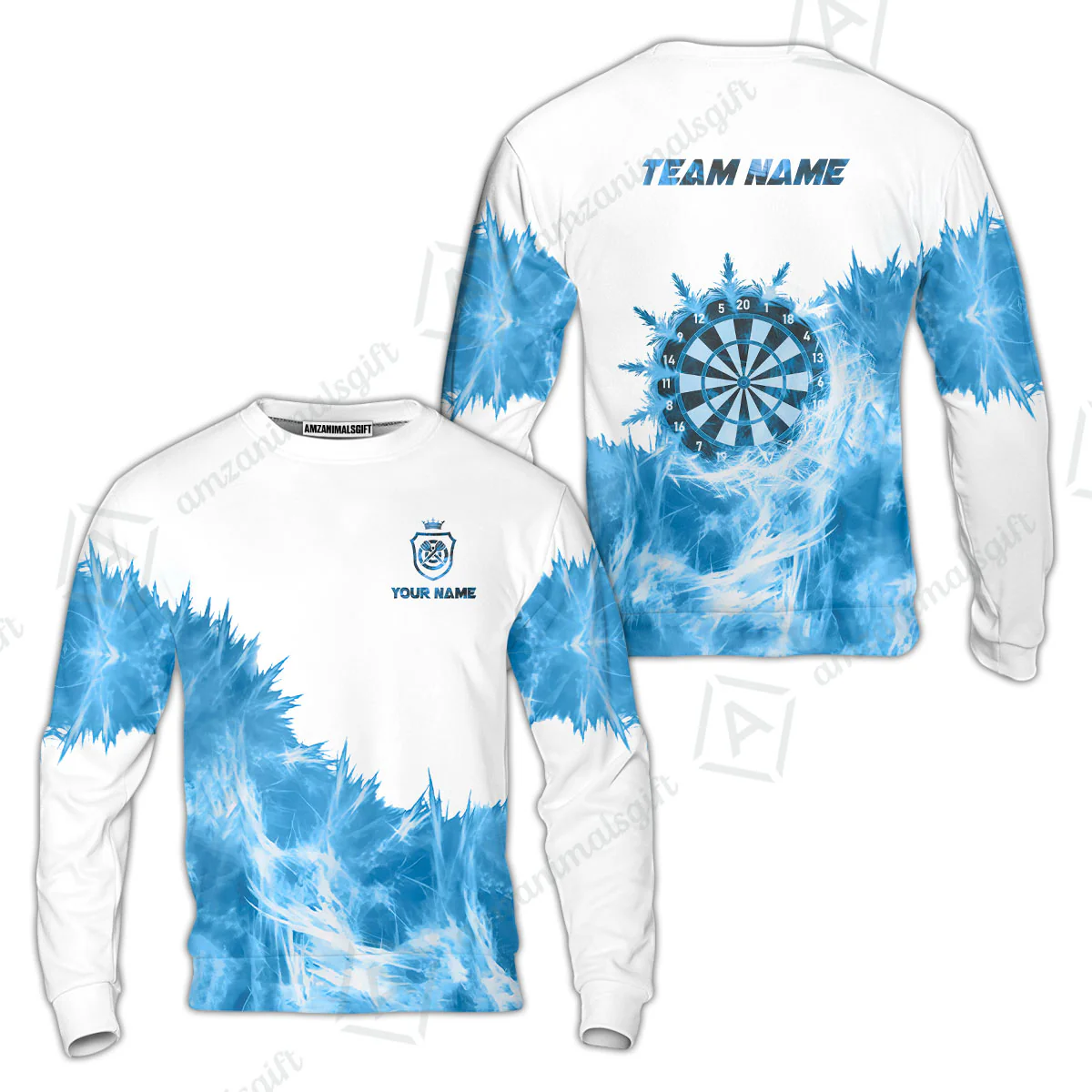 Customized Darts Sweatshirt, Darts Icy Light White And Multi Color Team Sweatshirt Jersey For Darts Player - Image 2