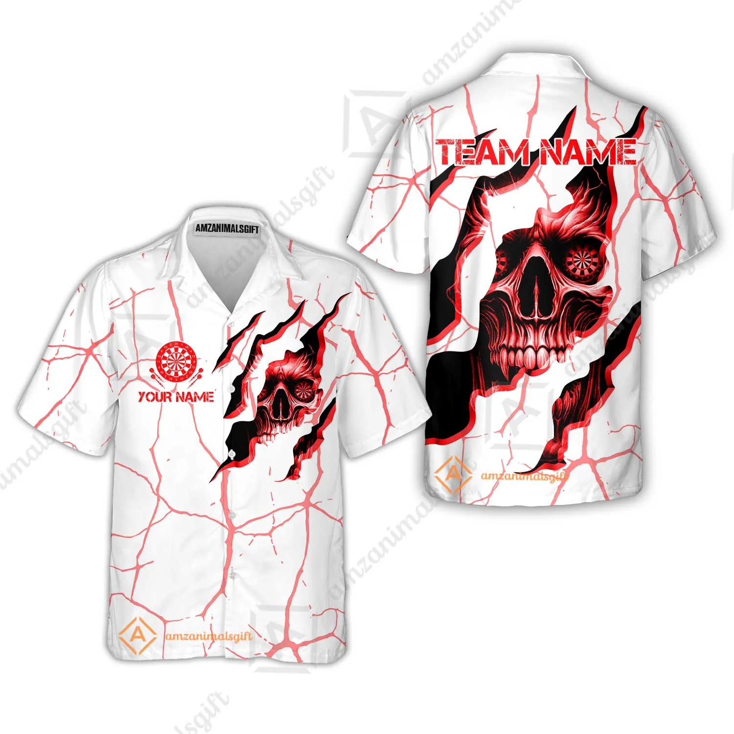 Customized Darts Hawaiian Shirt, Torn-Up Skull Dartboard Eyes Darts Hawaiian Shirt Team Style Jersey for Darts Players - Image 3