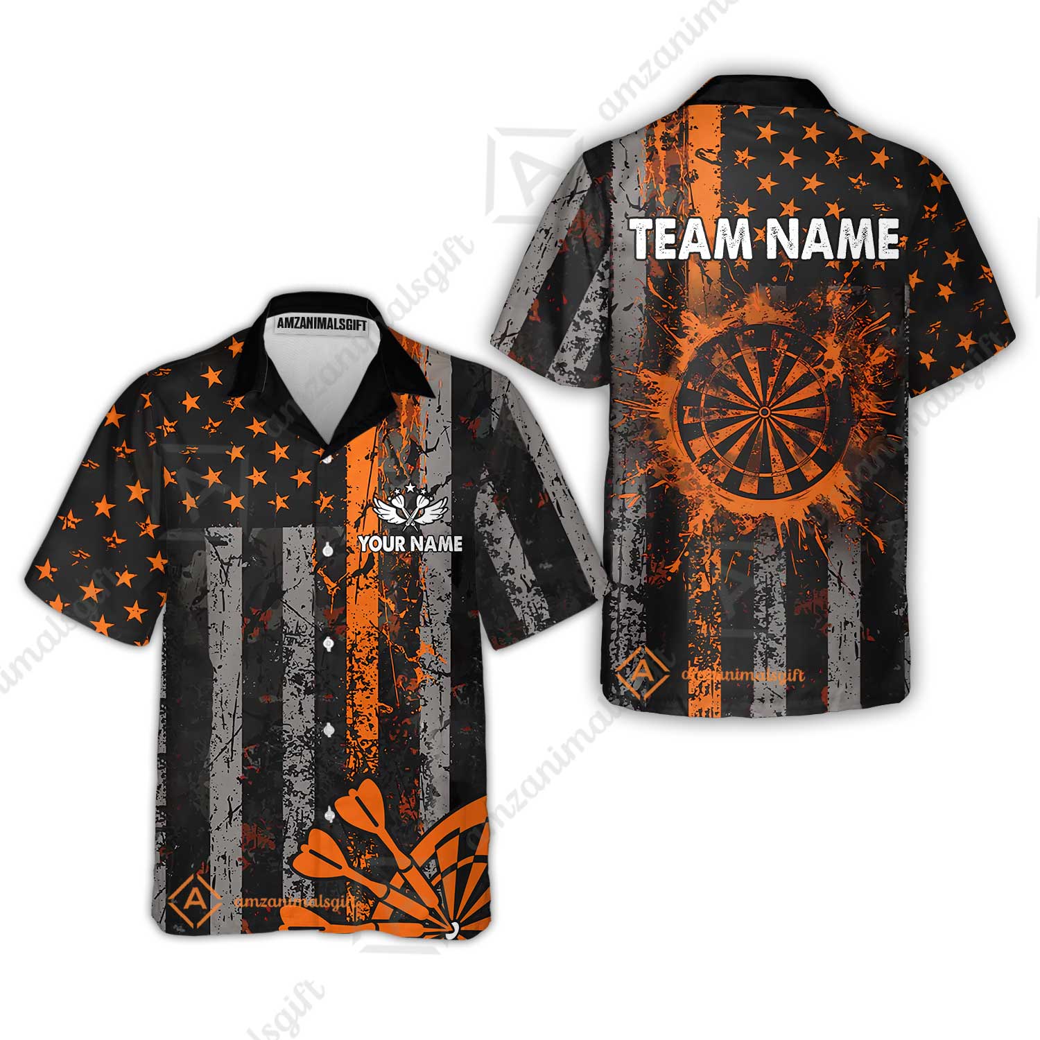 Customized Darts Hawaiian Shirt, Turquoise Grunge US Flag Patriotic Darts Hawaiian Shirt Jersey for Darts Players - Image 3