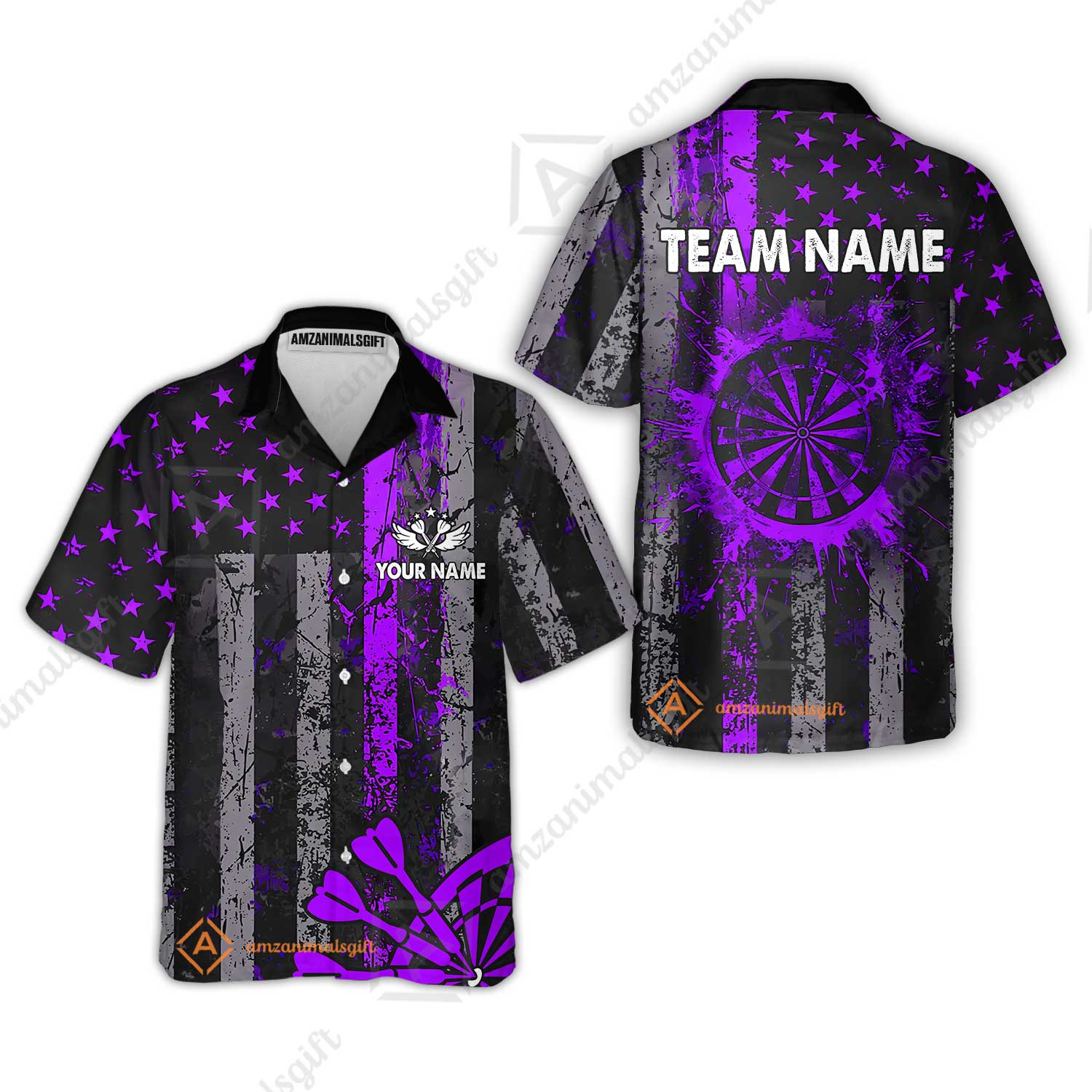 Customized Darts Hawaiian Shirt, Turquoise Grunge US Flag Patriotic Darts Hawaiian Shirt Jersey for Darts Players - Image 4