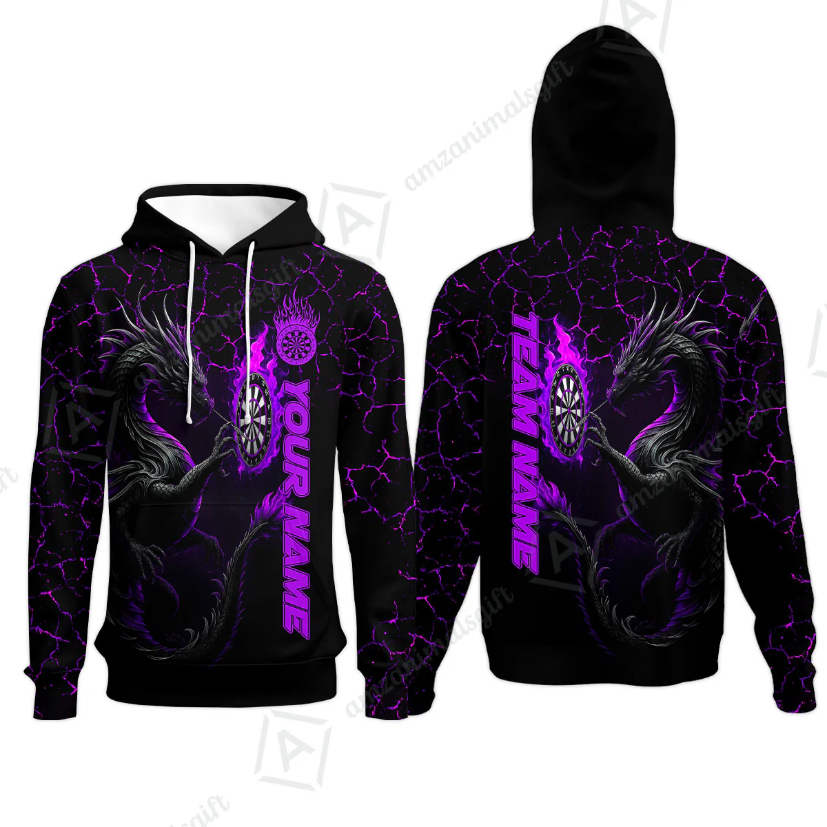 Customized Darts Hoodie, Big Dragon Dartboard Flame Darts Hoodie Team Style Jersey for Darts Players - Image 2
