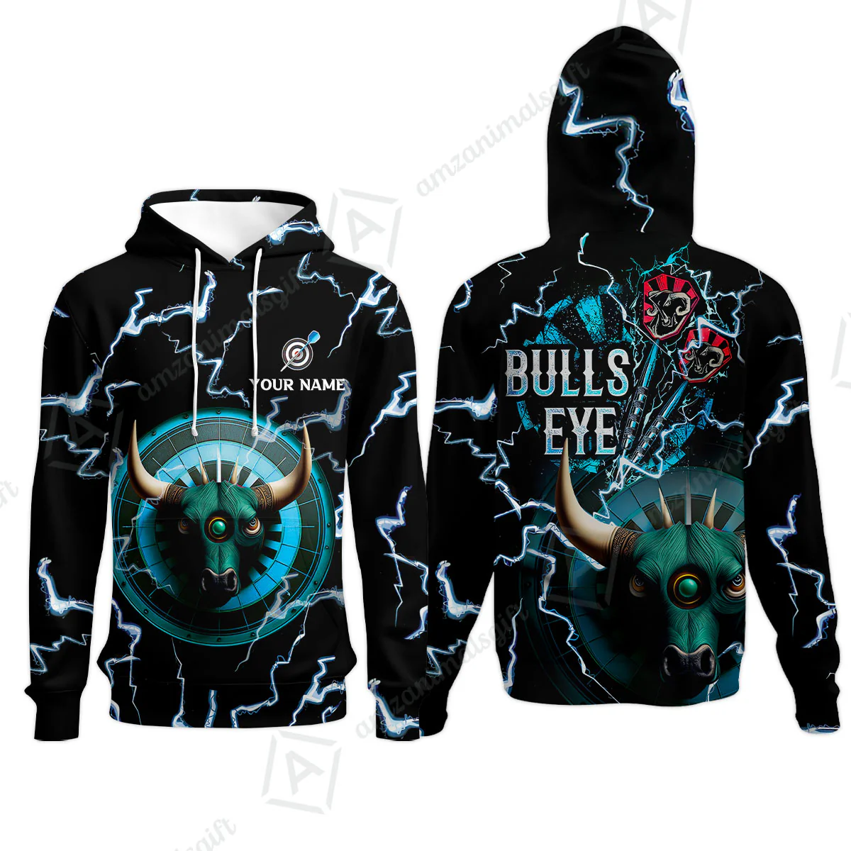 Customized Darts Hoodie, Bullseye Dartboard, Personalized Name Darts And Bull Hoodie - Perfect Gift For Darts Lovers, Darts Players