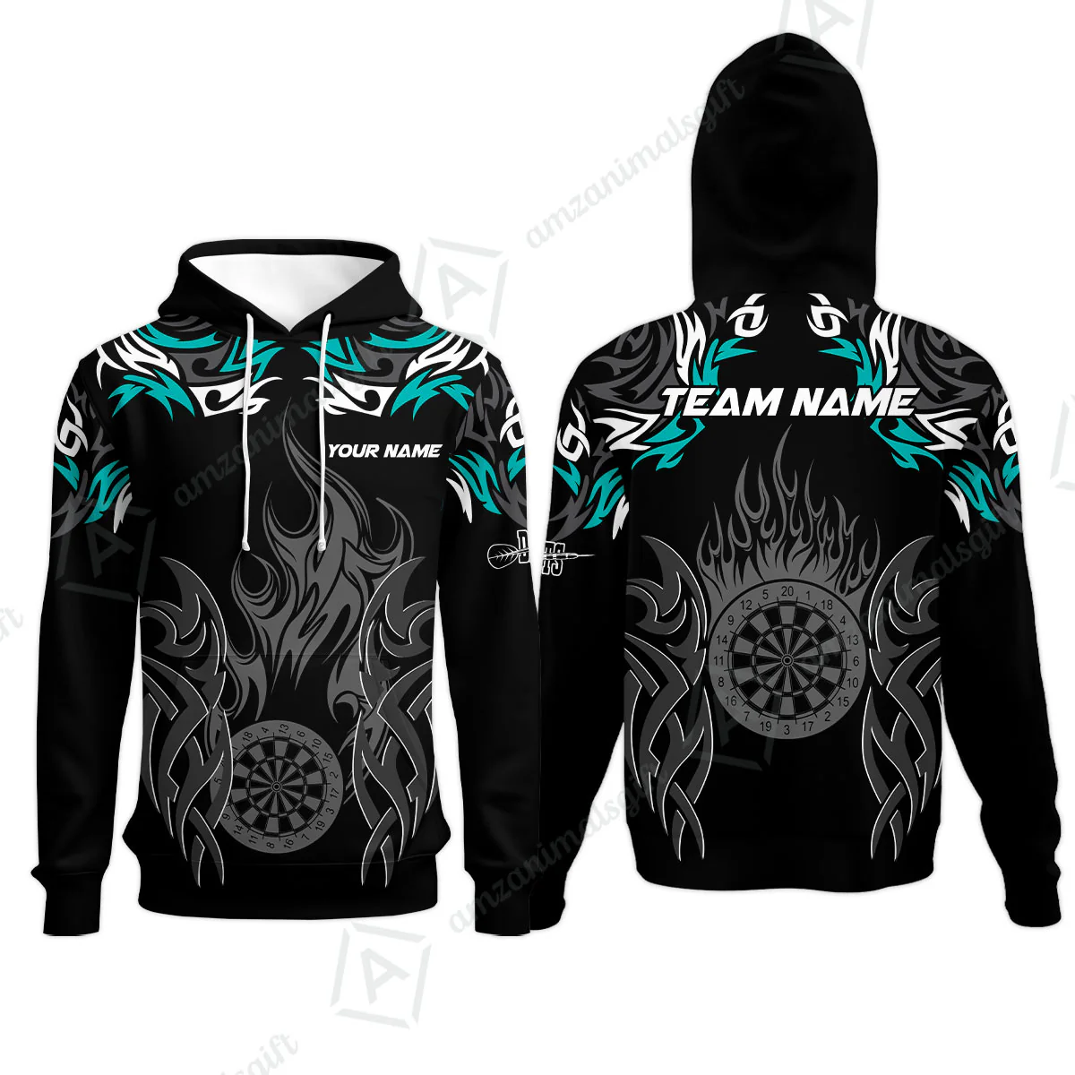Customized Darts Hoodie, Dartboard Fire Flame Darts Hoodie Multicolor Team Style, Jersey for Darts Players - Image 3