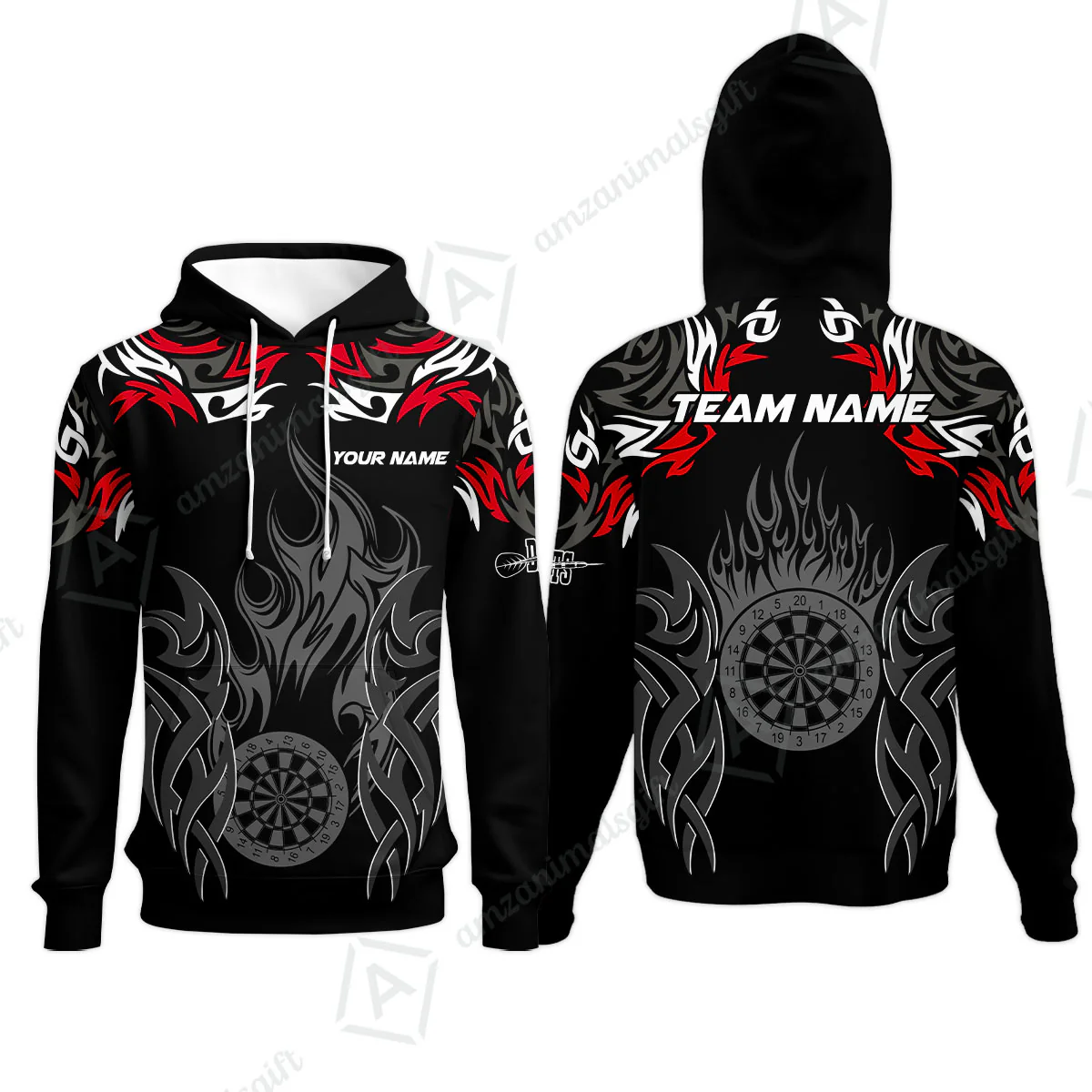 Customized Darts Hoodie, Dartboard Fire Flame Darts Hoodie Multicolor Team Style, Jersey for Darts Players - Image 4