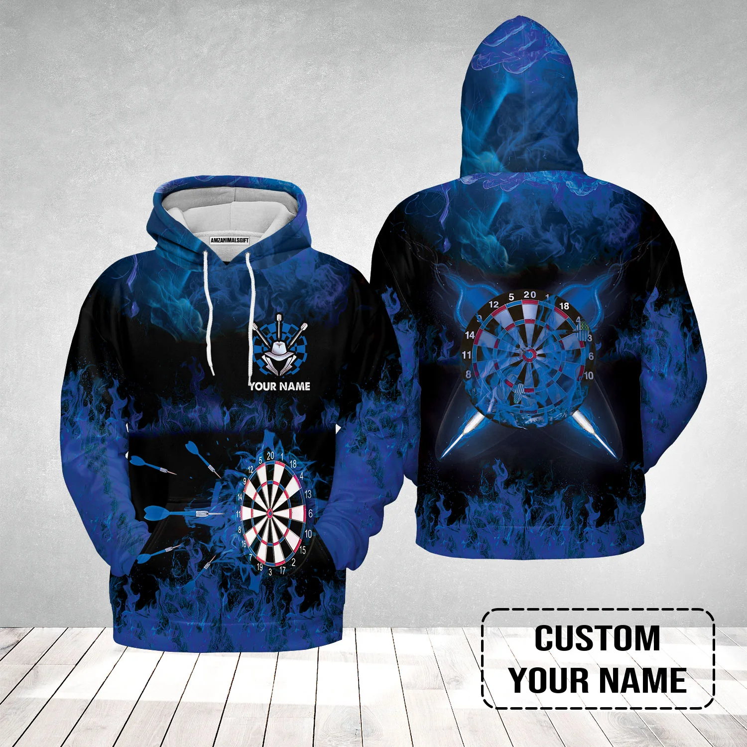 Customized Darts Hoodie, Darts Blue Polo Shirt, Personalized Name Hoodie - Perfect Gift For Darts Lovers, Darts Players - Image 2