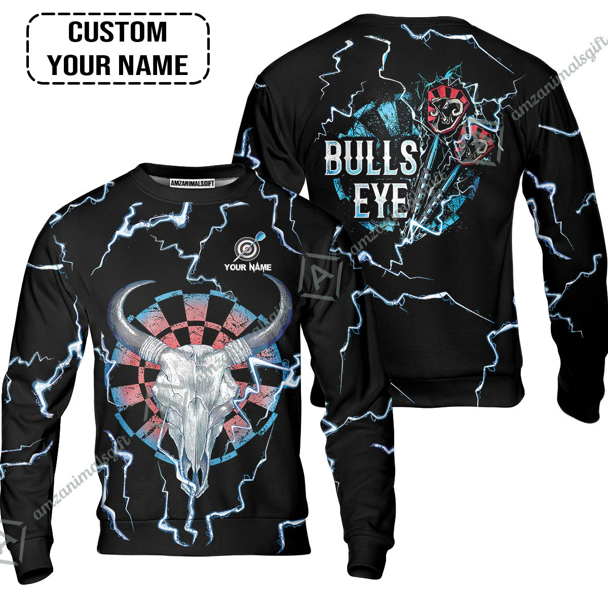 Customized Darts Hoodie, Darts Bullseye Thunder Skull, Personalized Name Hoodie - Image 5