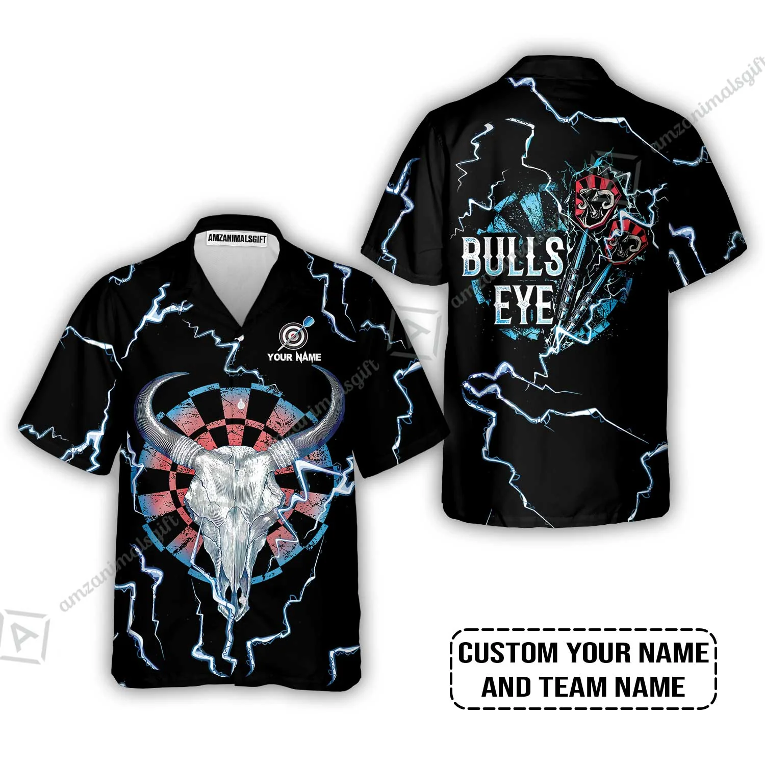 Customized Darts Hoodie, Darts Bullseye Thunder Skull, Personalized Name Hoodie - Image 8