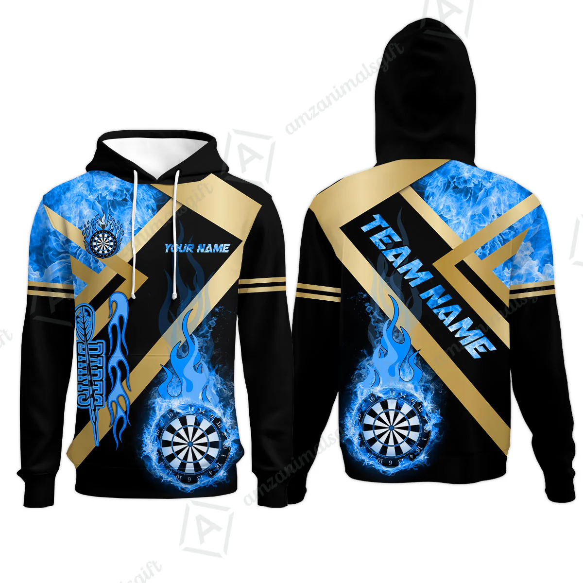 Customized Darts Hoodie, Darts Dartboard Fire Flame Multicolor Team Hoodie For Darts Players - Image 2