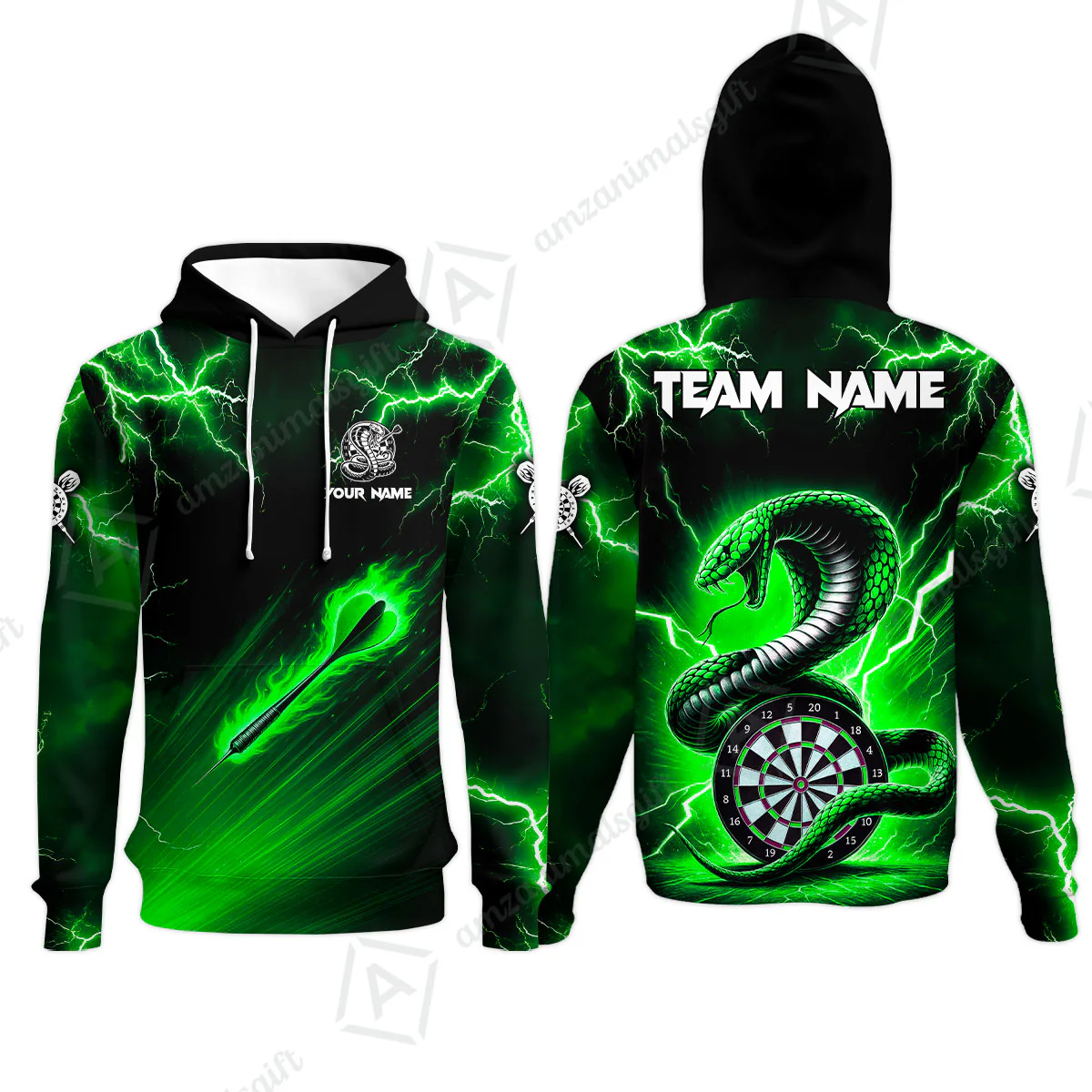 Customized Darts Hoodie, Darts Thunder Lightning Cobra Snake Multicolor Hoodie For Darts Player - Image 3
