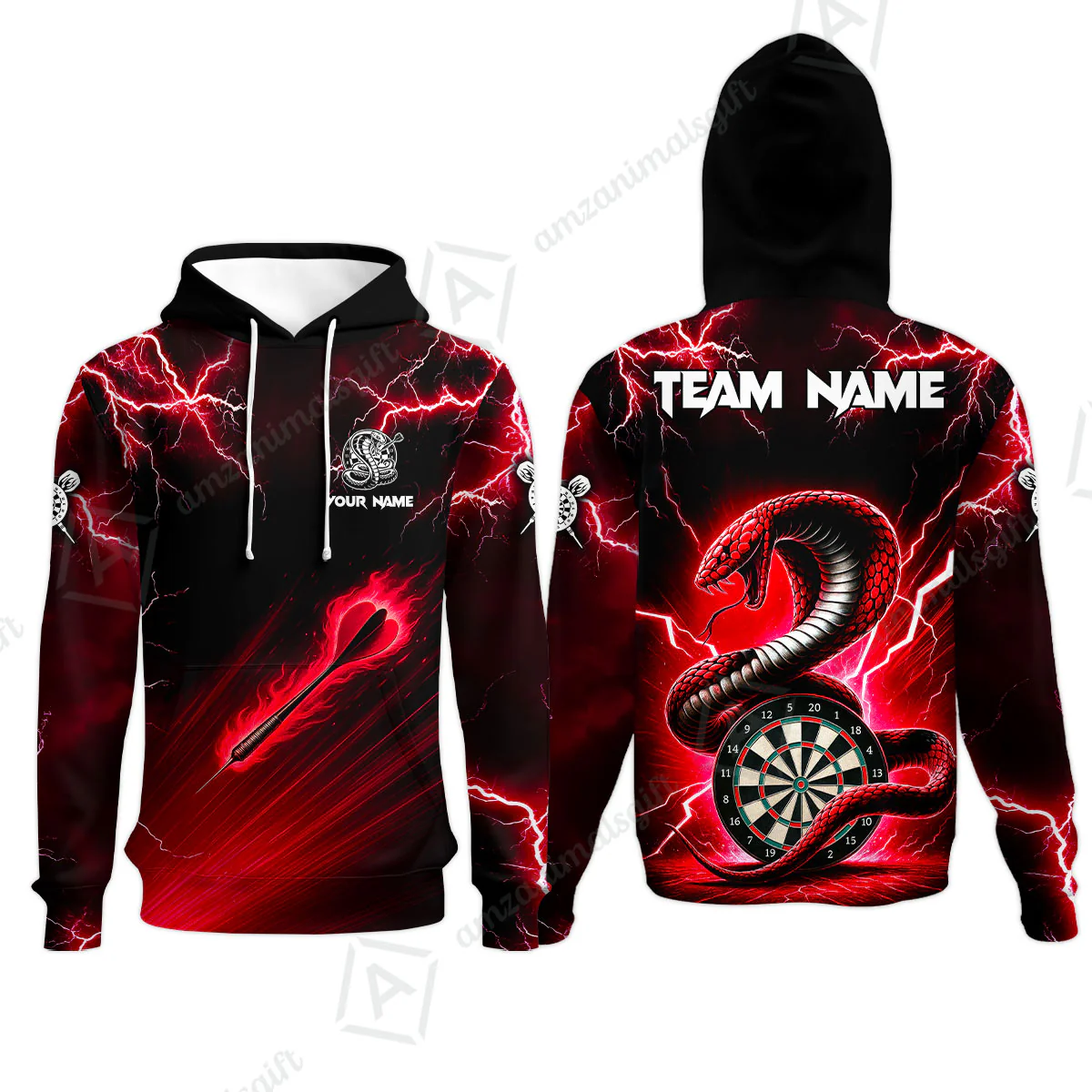 Customized Darts Hoodie, Darts Thunder Lightning Cobra Snake Multicolor Hoodie For Darts Player - Image 4