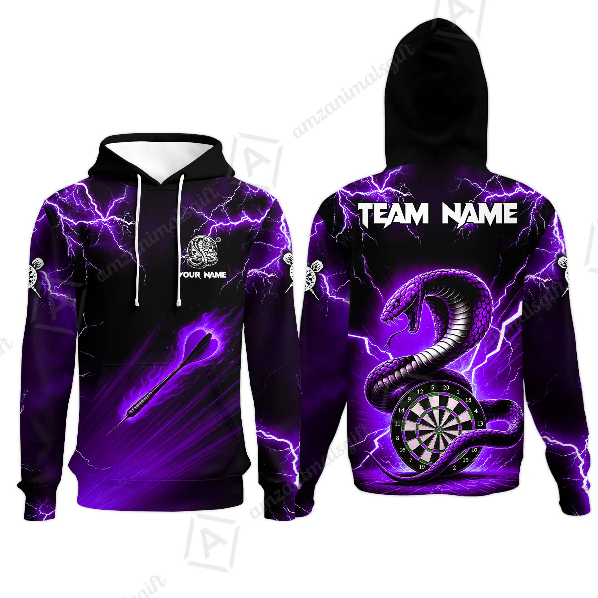 Customized Darts Hoodie, Darts Thunder Lightning Cobra Snake Multicolor Hoodie For Darts Player - Image 5