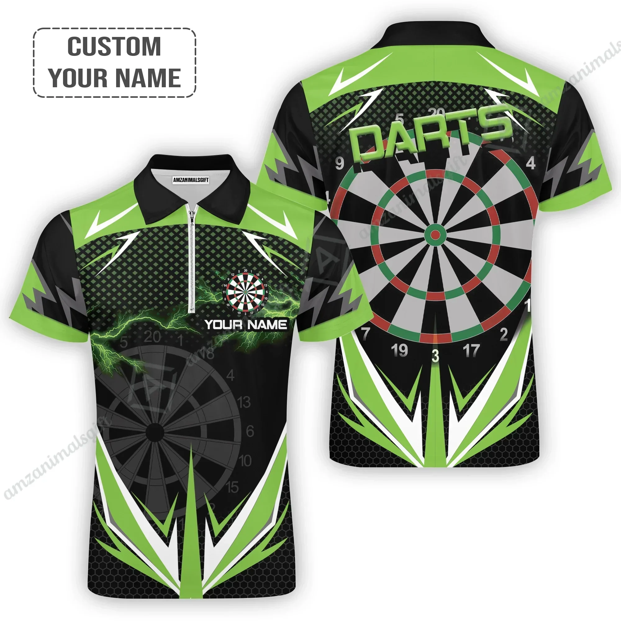 Customized Darts Hoodie, Personalized Name Green Lightning Darts Polo Hoodie, Outfits For Darts Lovers, Darts Players - Image 4