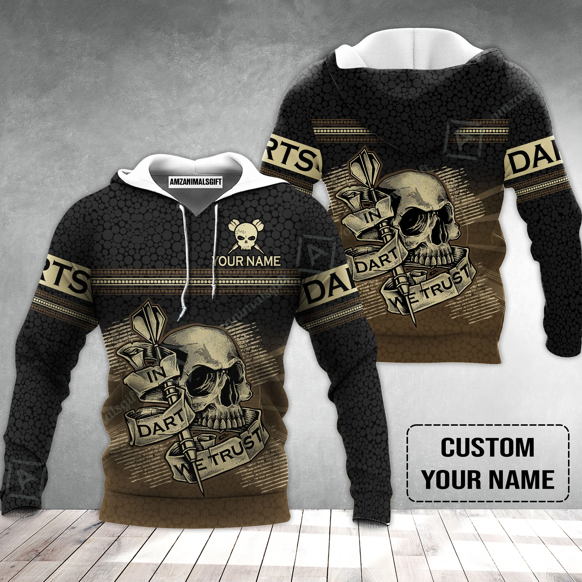Customized Darts Hoodie, Personalized Skull In Darts We Trust Darts Hoodie - Image 2