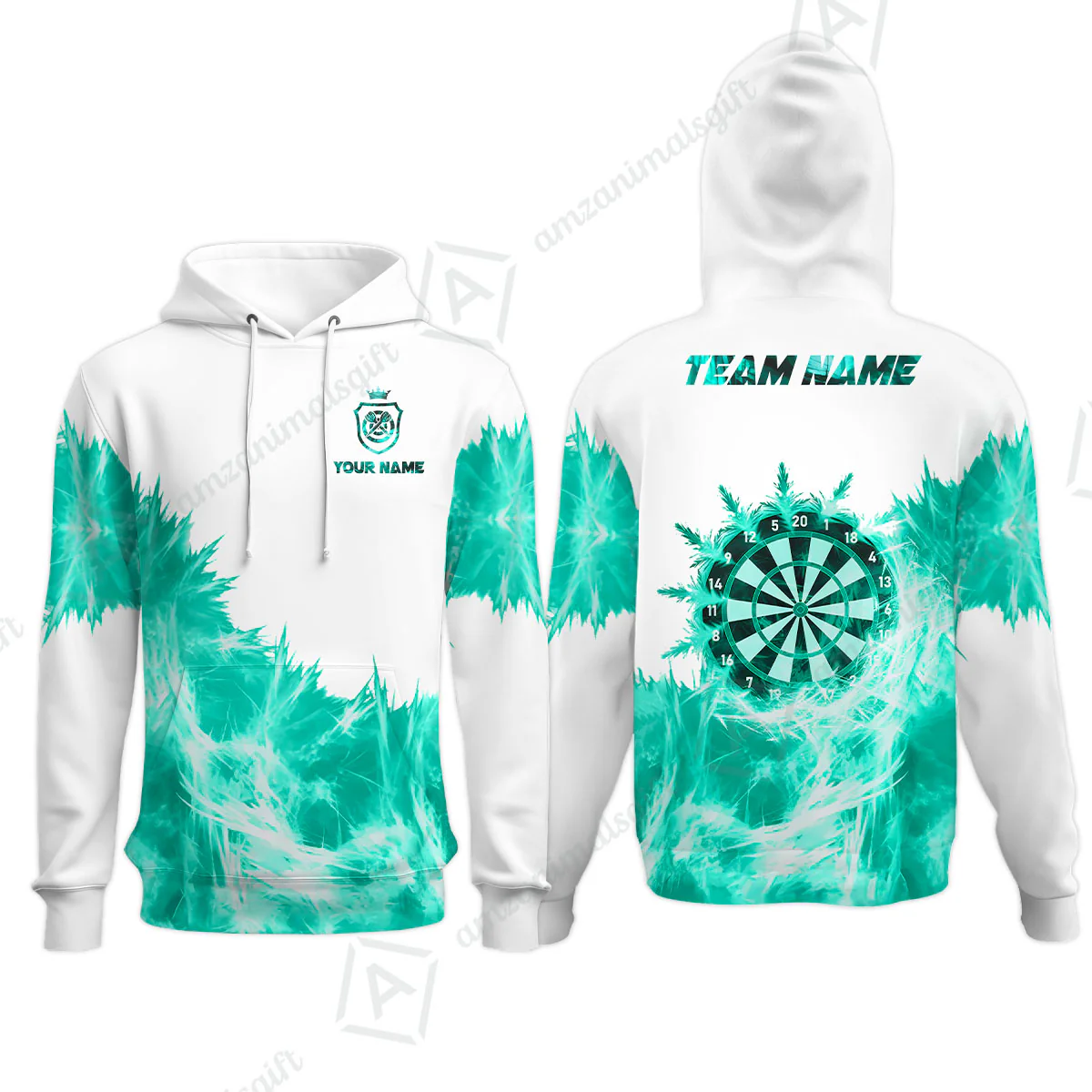 Customized Darts Hoodie, Darts Icy Light White And Multi Color Team Hoodie Jersey For Darts Player