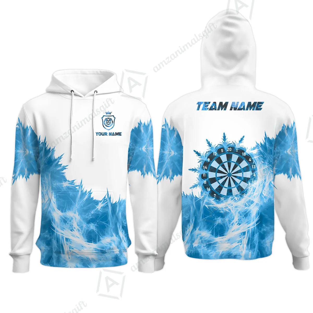 Customized Darts Hoodie, Darts Icy Light White And Multi Color Team Hoodie Jersey For Darts Player - Image 3