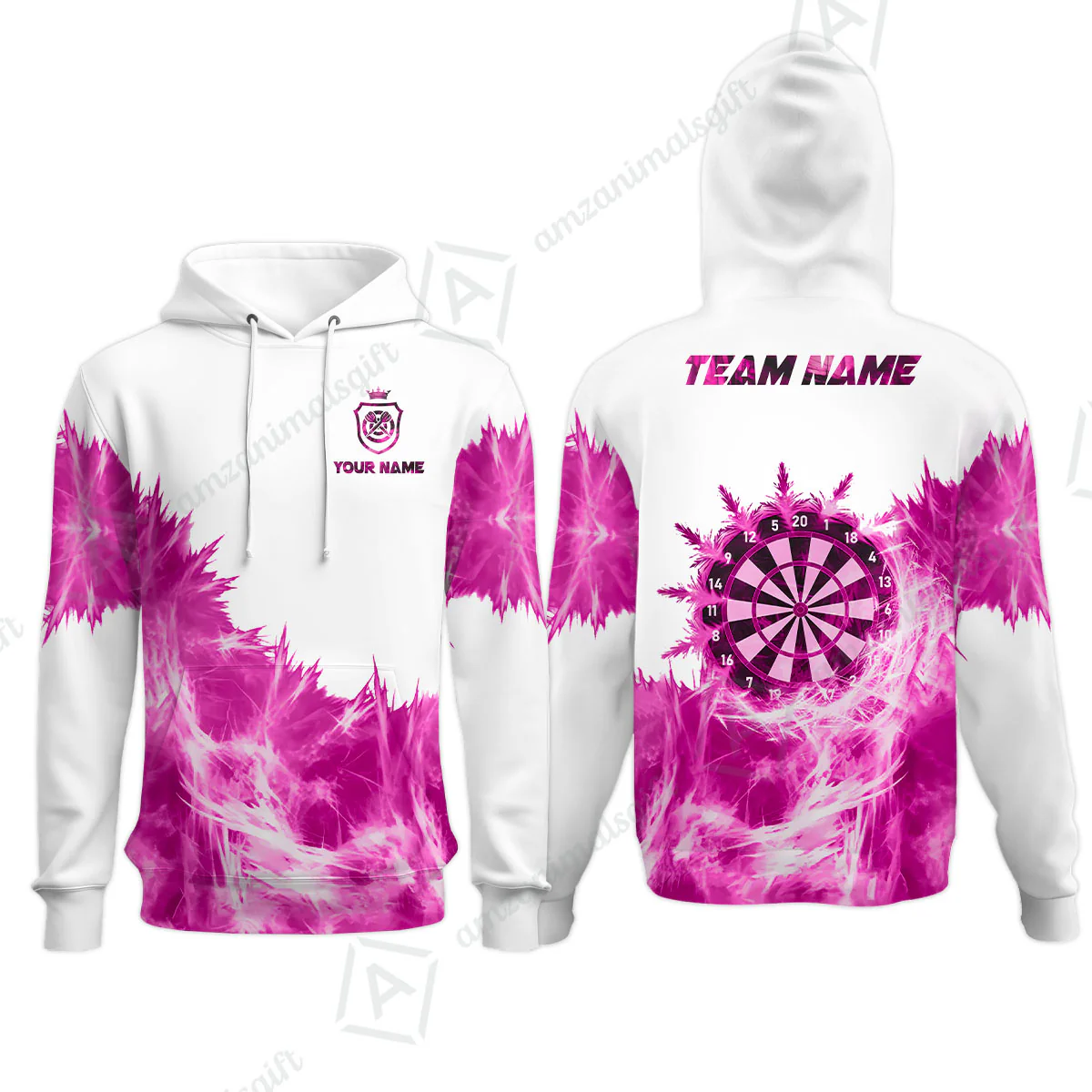 Customized Darts Hoodie, Darts Icy Light White And Multi Color Team Hoodie Jersey For Darts Player - Image 4