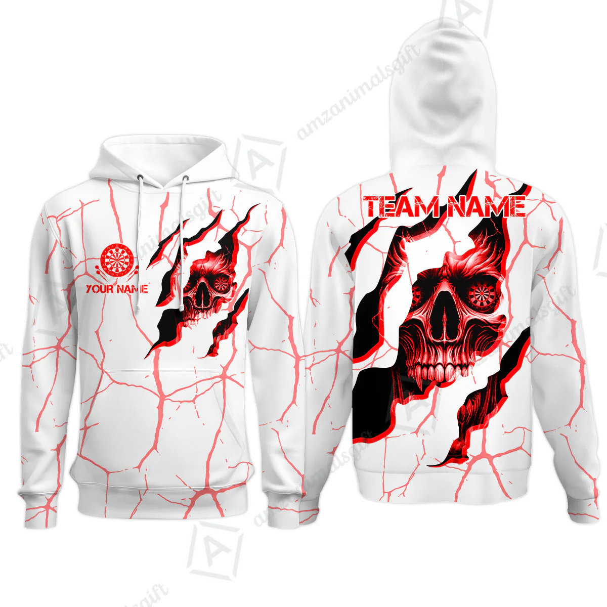 Customized Darts Hoodie, Torn-Up Skull Dartboard Eyes Darts Hoodie Team Style Jersey for Darts Players - Image 2