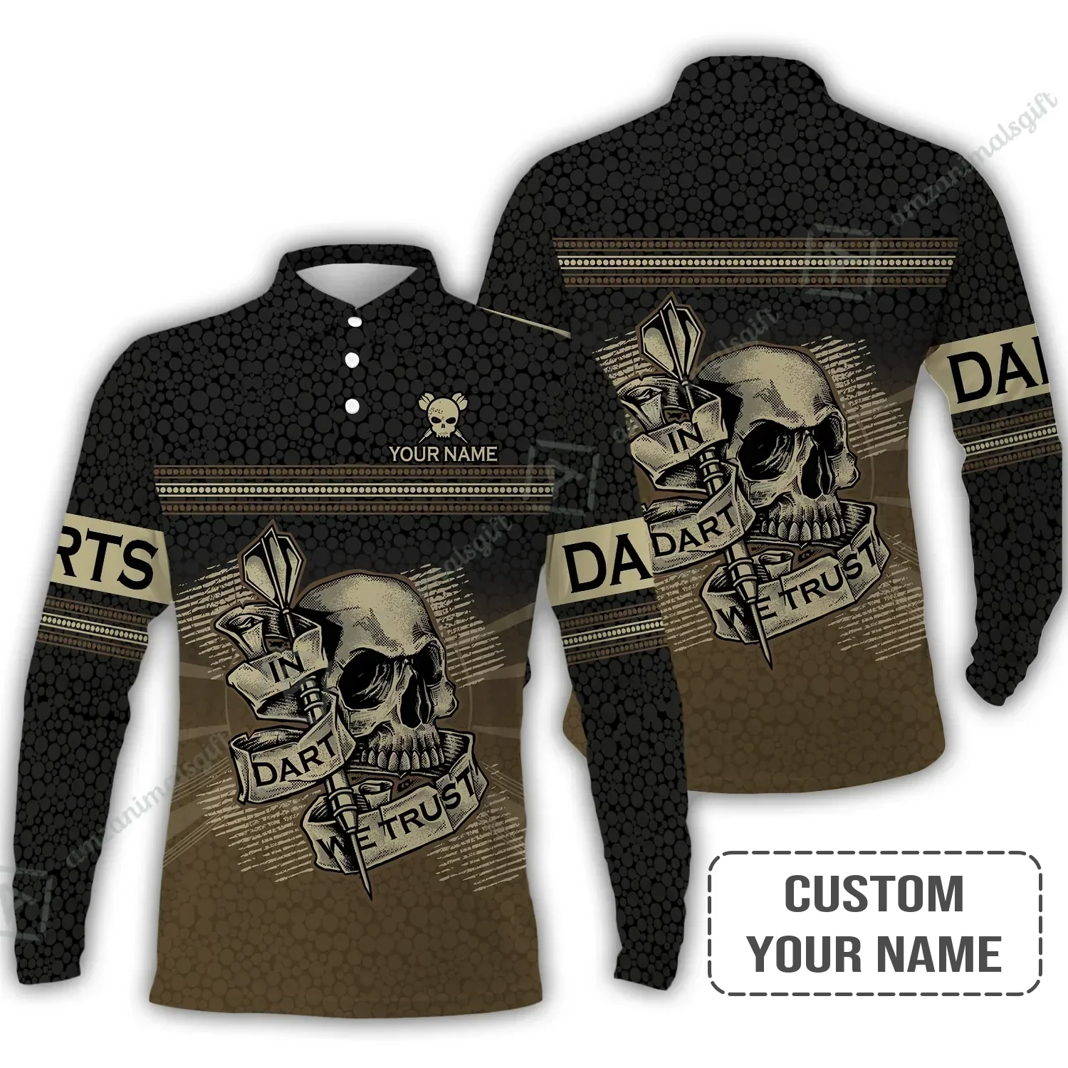 Customized Darts Long Polo Shirt, Darts Skull In Dart We Trust Polo Shirt For Men And Women, Perfect Outfit For Darts Lovers, Darts Players - Image 2