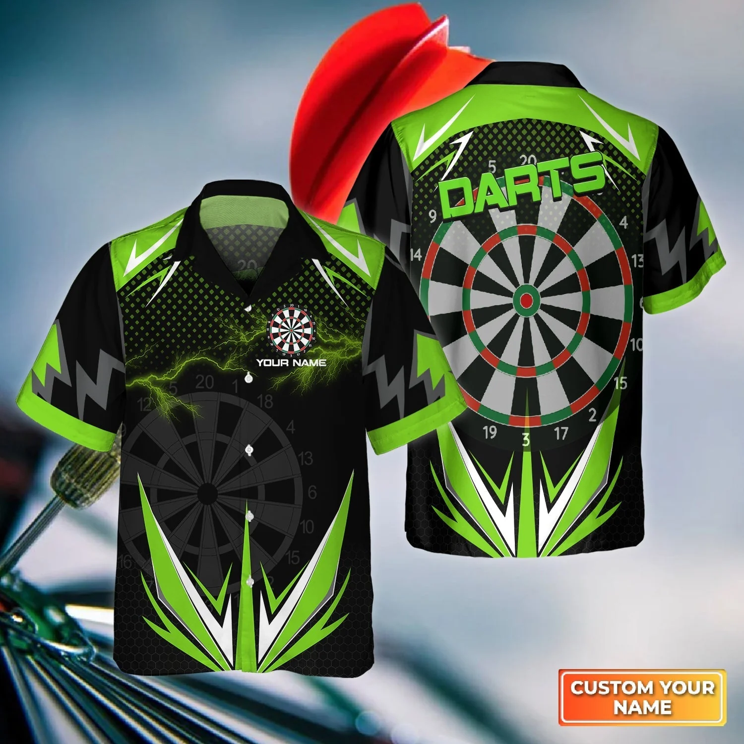 Customized Darts Long Polo Shirt, Green Darts Lightning Personalized Name Polo Shirt, Outfits For Darts Lovers, Darts Players - Image 8