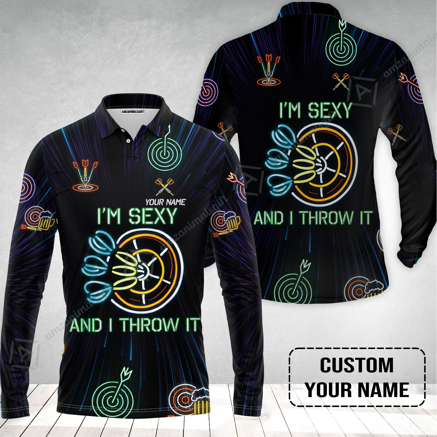 Customized Darts Long Polo Shirt, Personalized I'm Sexy And I Throw It Darts Long Polo Shirt - Image 2
