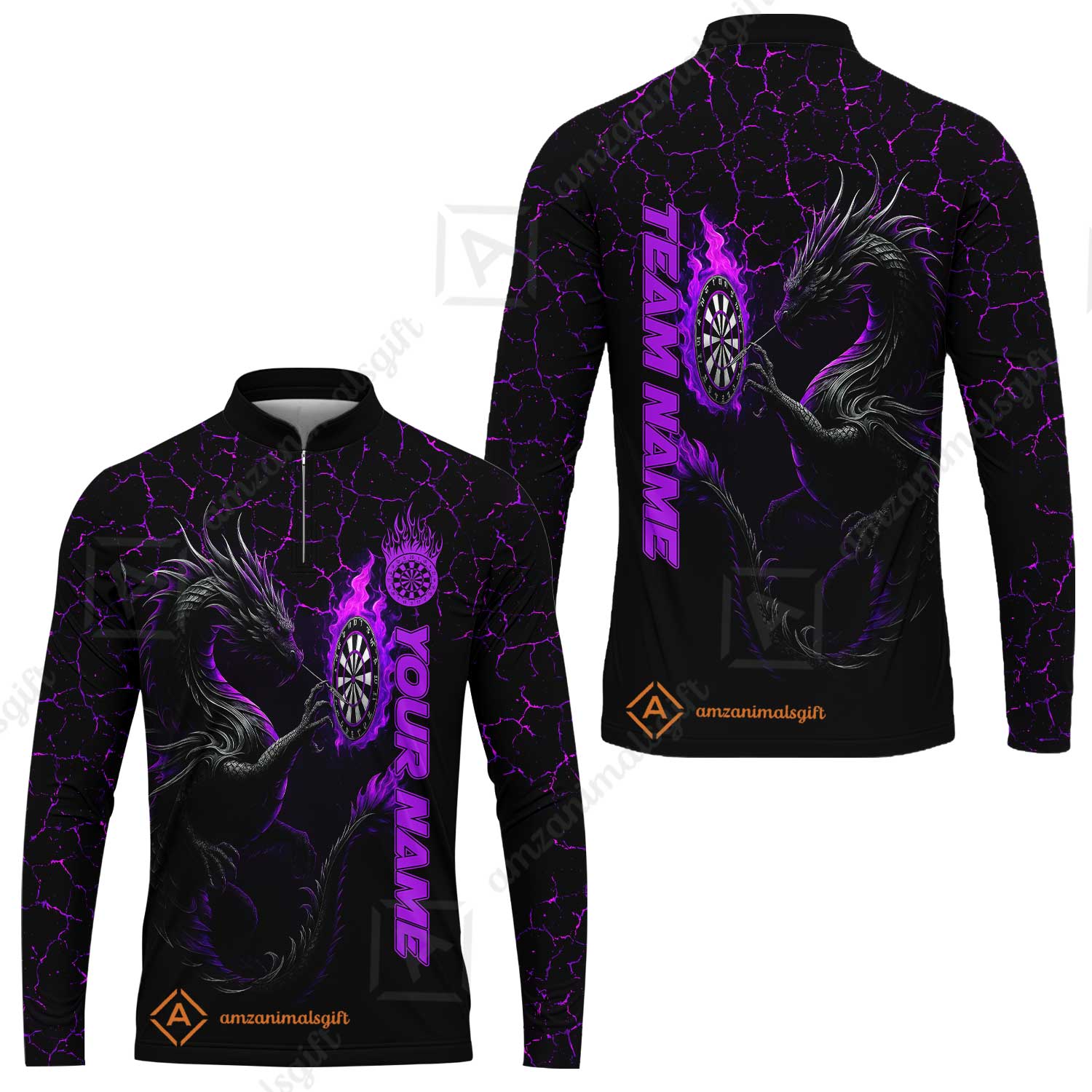 Customized Darts Long Sleeve Jersey, Big Dragon Dartboard Flame Darts Team Style Long Sleeve Jersey for Players, Jersey for Darts Players - Image 2