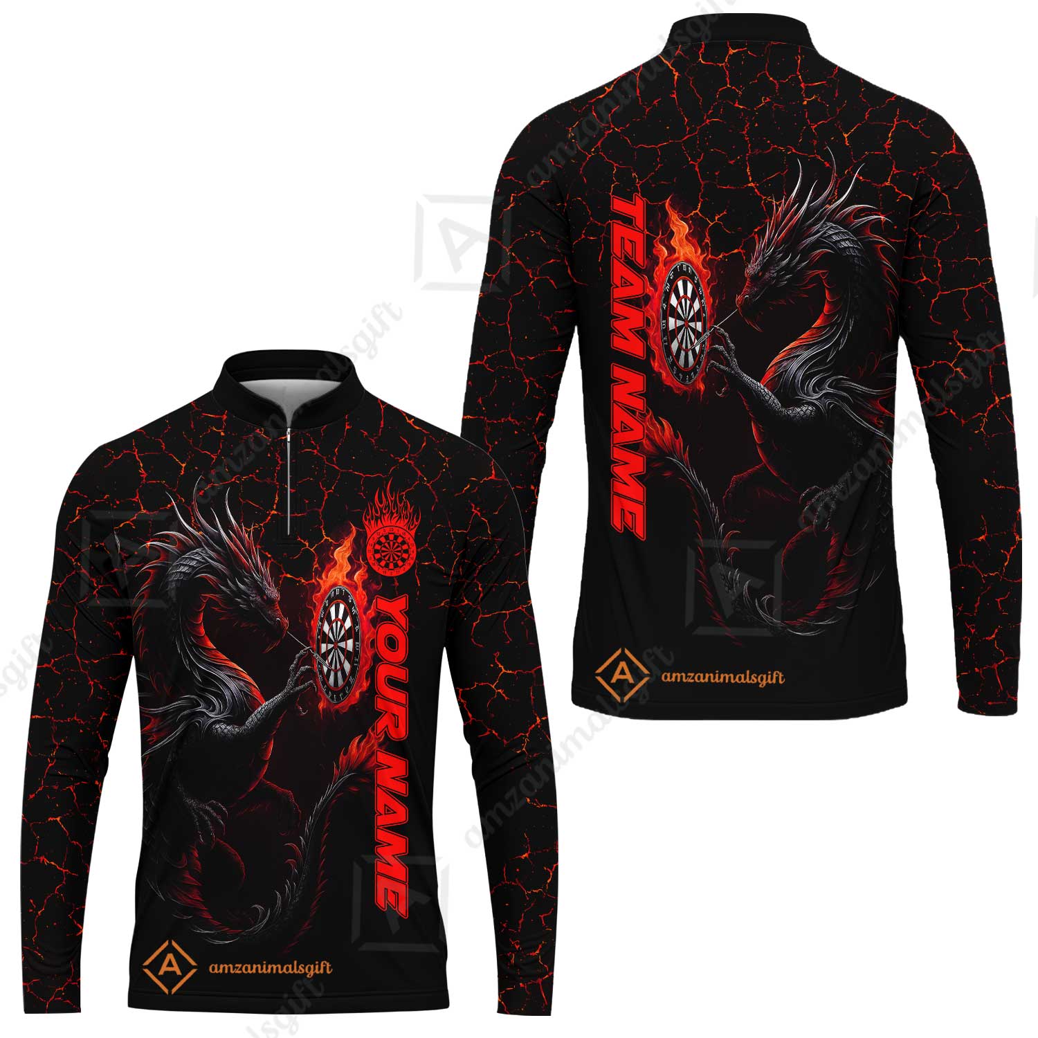 Customized Darts Long Sleeve Jersey, Big Dragon Dartboard Flame Darts Team Style Long Sleeve Jersey for Players, Jersey for Darts Players - Image 4