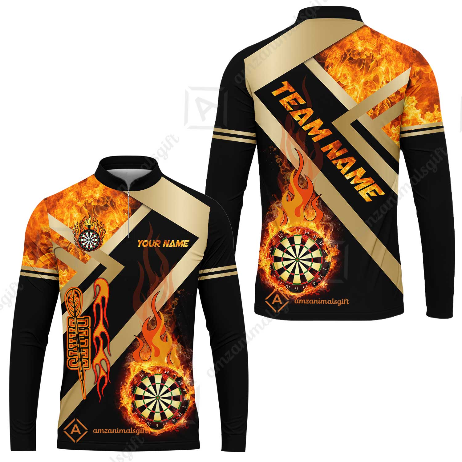 Customized Darts Long Sleeve Jersey, Darts Dartboard Fire Flame Multicolor Jersey For Darts Players, Custom Team Darts - Image 2