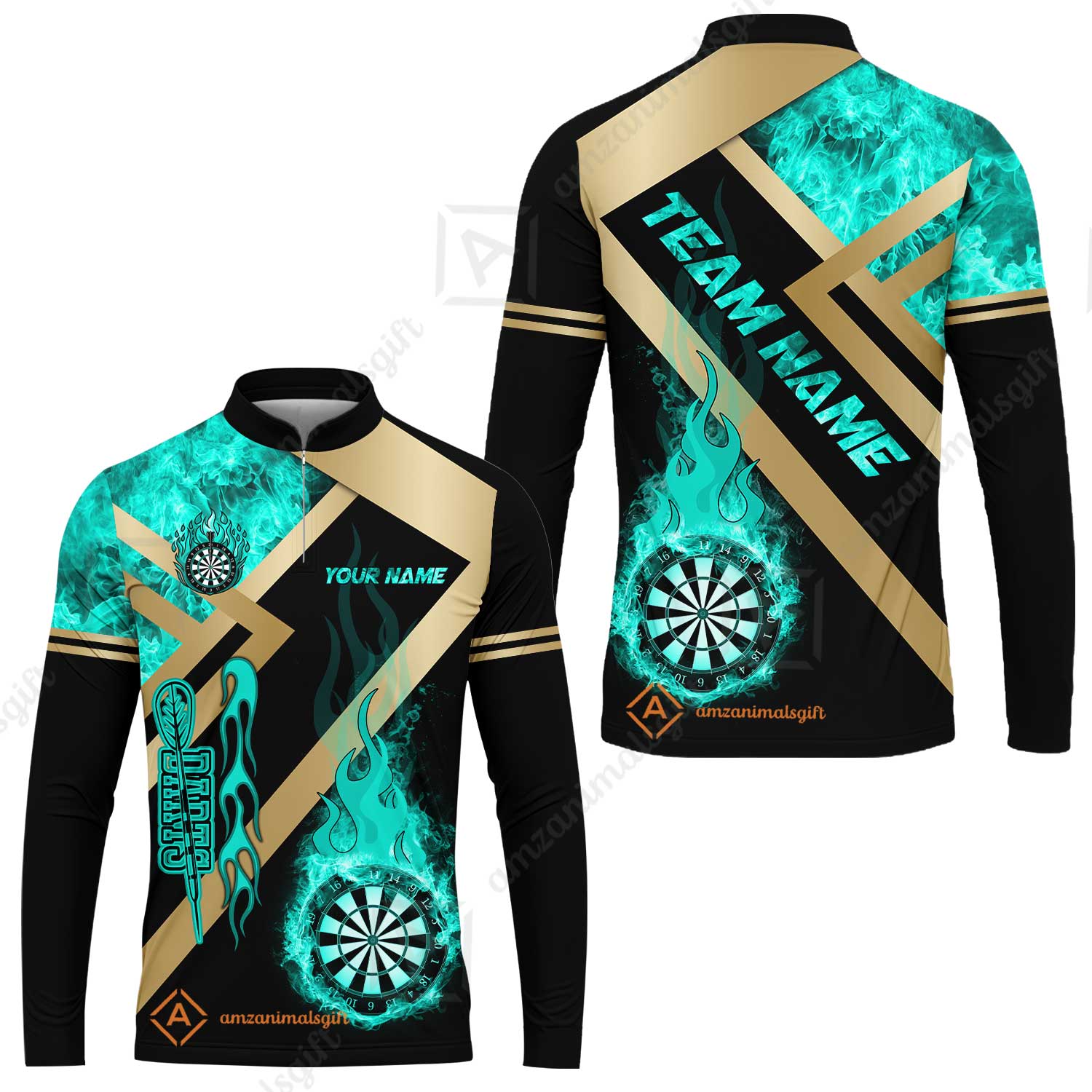 Customized Darts Long Sleeve Jersey, Darts Dartboard Fire Flame Multicolor Jersey For Darts Players, Custom Team Darts - Image 3