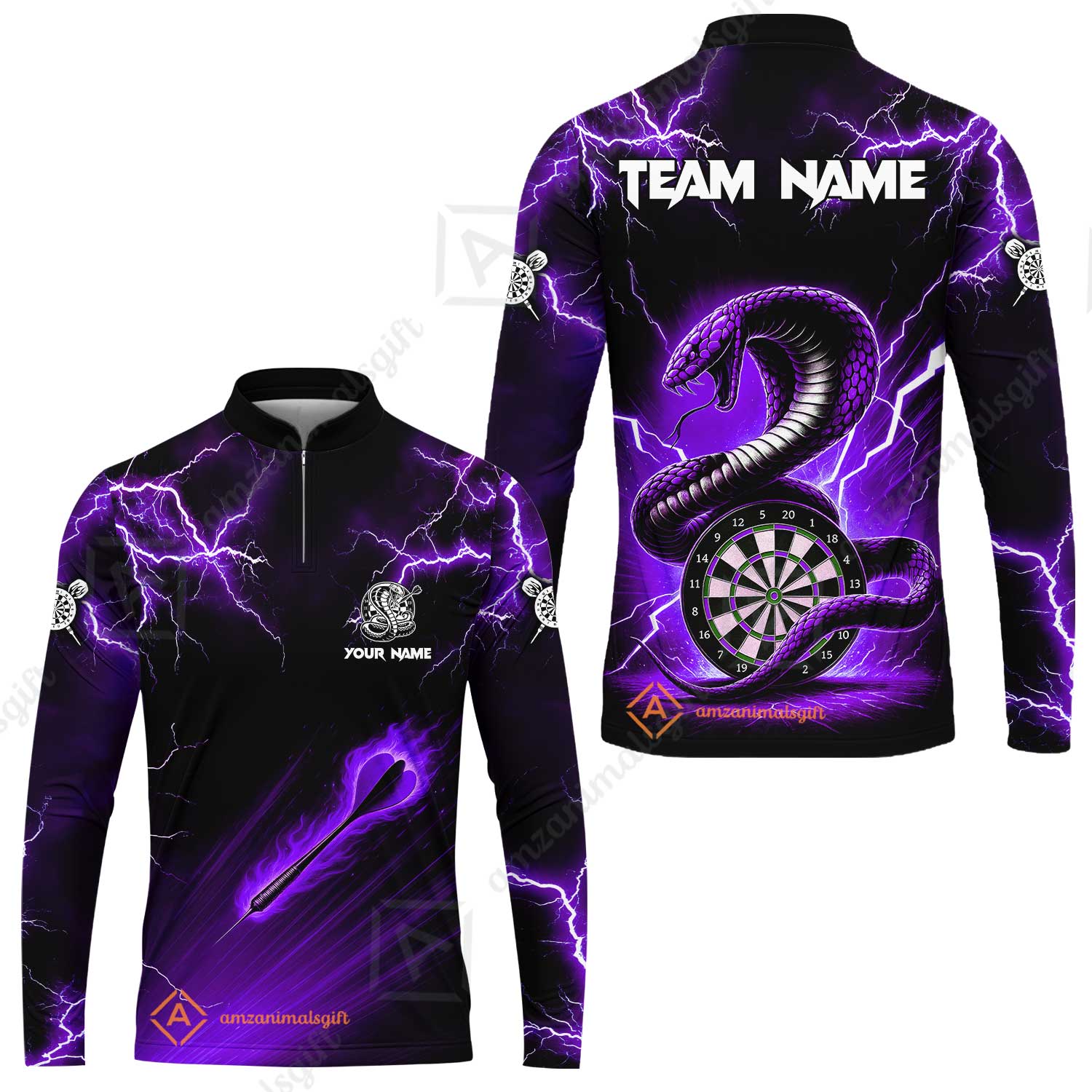 Customized Darts Long Sleeve Jersey, Darts Thunder Lightning Custom Cobra Snake Men Dart Multicolor Jersey For Darts Player - Image 2