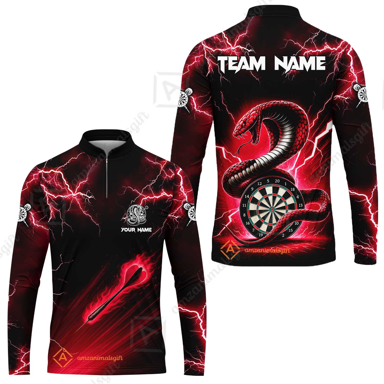 Customized Darts Long Sleeve Jersey, Darts Thunder Lightning Custom Cobra Snake Men Dart Multicolor Jersey For Darts Player - Image 5