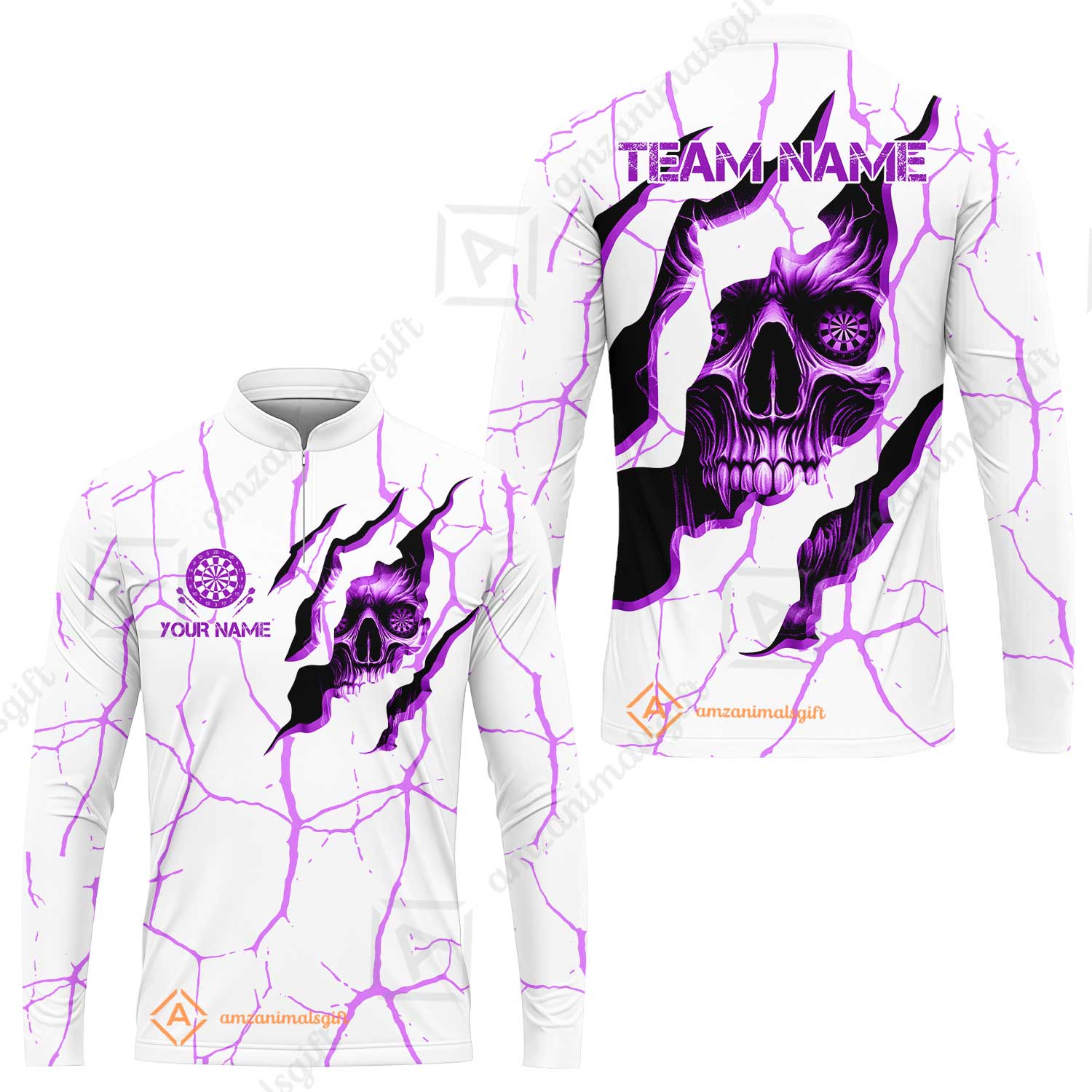 Customized Darts Long Sleeve Jersey, Torn-Up Skull Dartboard Eyes Darts Team Style Long Sleeve Jersey for Players, Jersey for Darts Players - Image 3