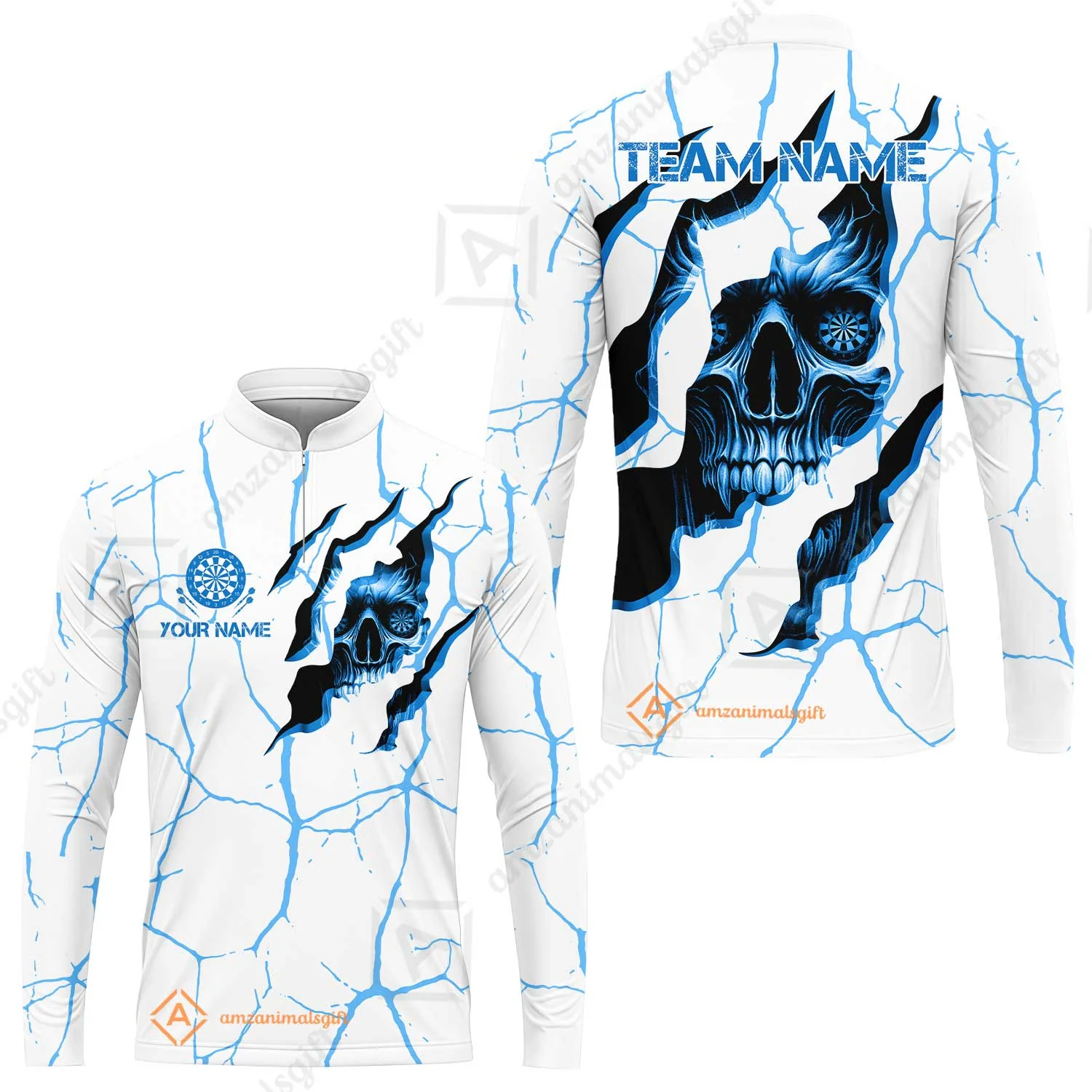 Customized Darts Long Sleeve Jersey, Torn-Up Skull Dartboard Eyes Darts Team Style Long Sleeve Jersey for Players, Jersey for Darts Players - Image 4