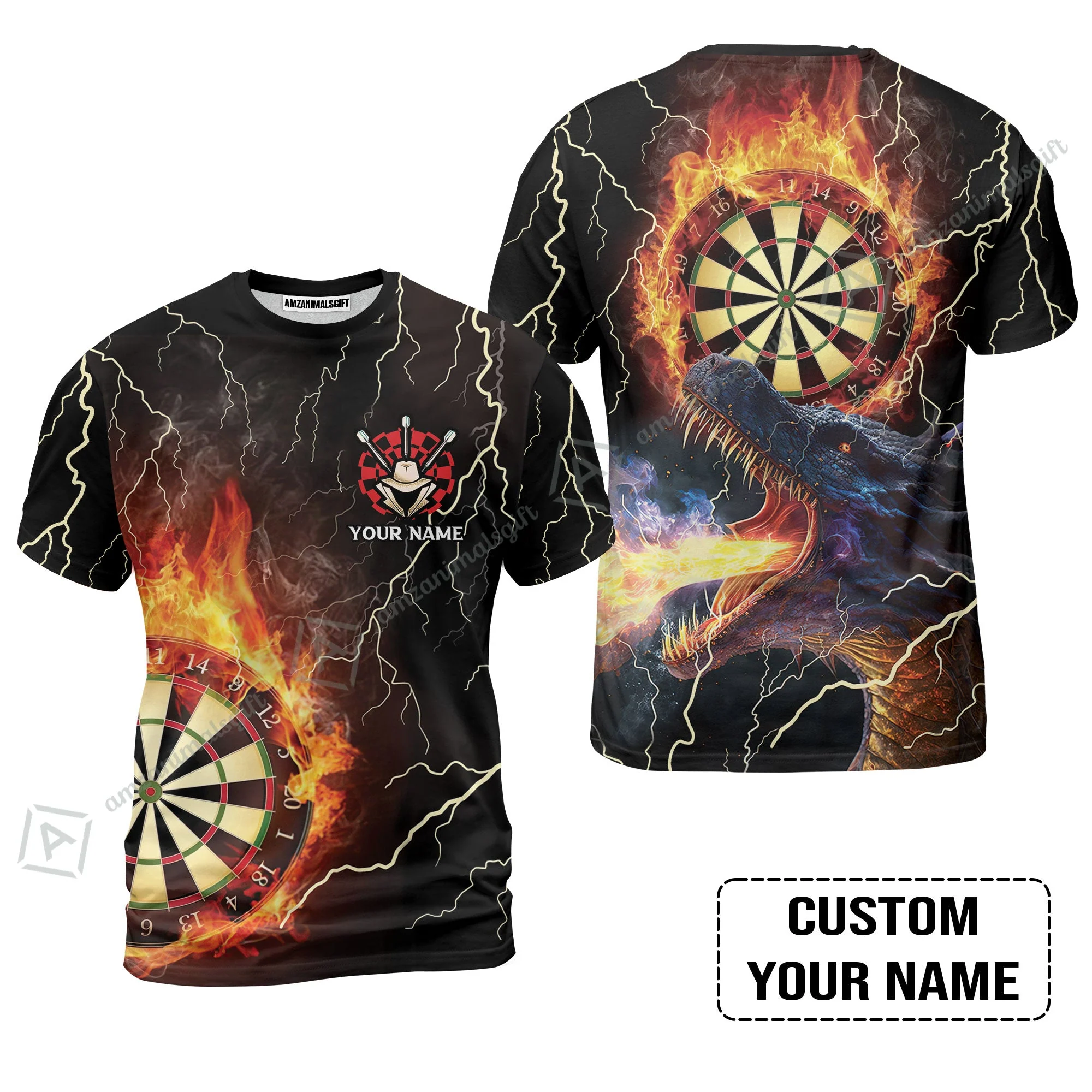 Customized Darts Long Sleeve Men Polo Shirt, Flame Dartboard, Personalized Name Dragon And Darts Polo Shirt - Perfect Gift For Darts Lovers - Image 8