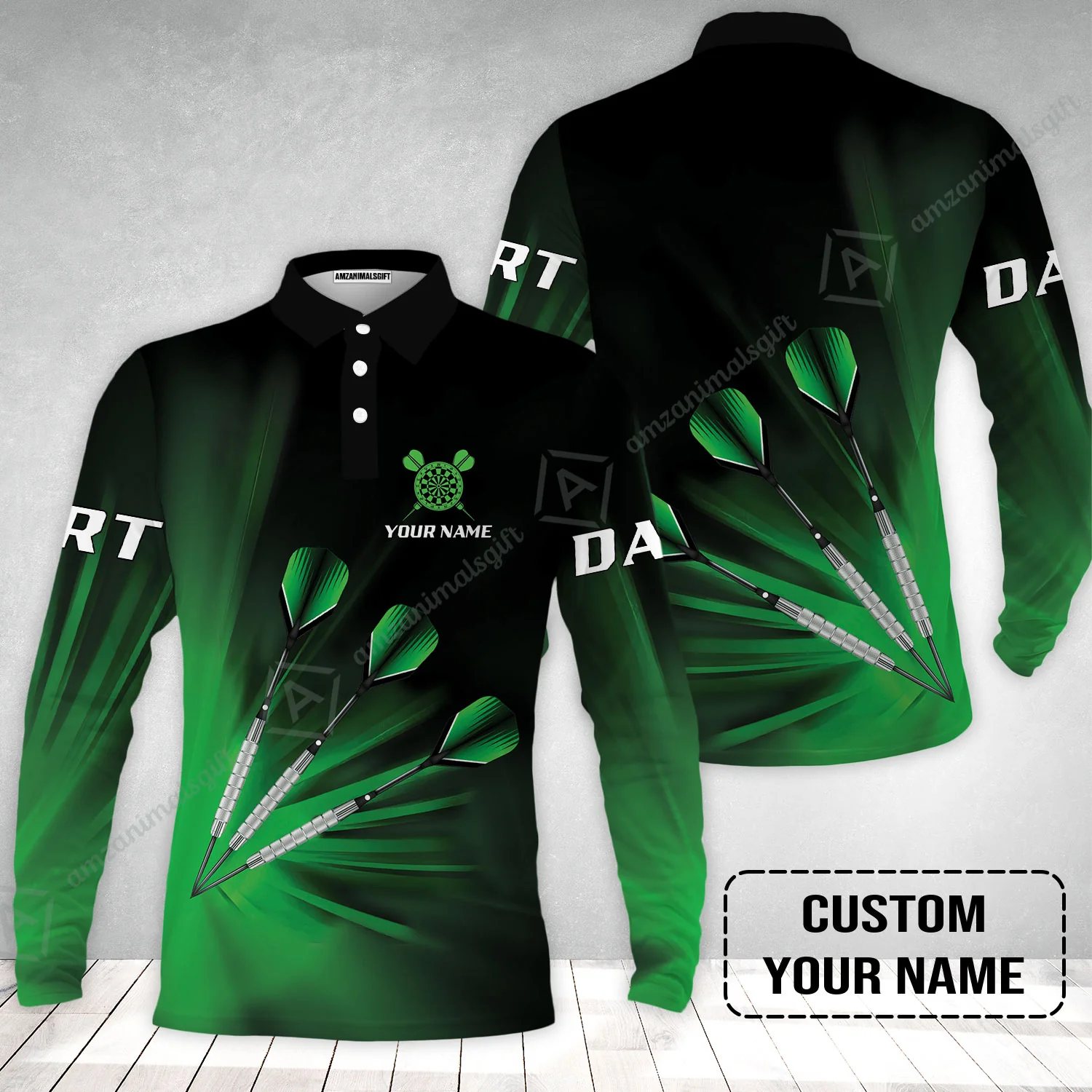 Customized Darts Long Sleeve Men Polo Shirt, Personalized Name Polo Shirt For Men - Perfect Gift For Darts Lovers, Darts Players - Image 2