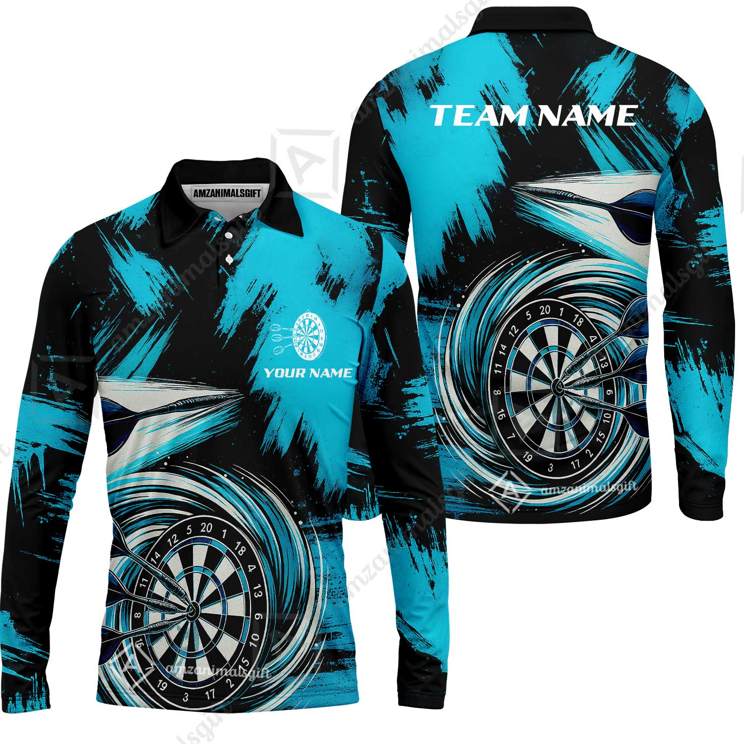 Customized Darts Long Sleeve Polo Shirt, Darts Colorful Wave Custom Name Team Name Long Sleeve Polo Shirt  Jersey For Darts Player - Image 2