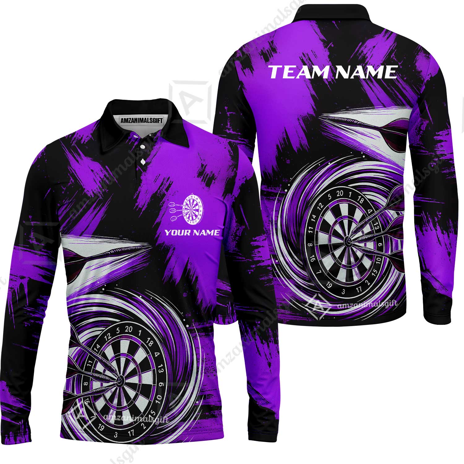 Customized Darts Long Sleeve Polo Shirt, Darts Colorful Wave Custom Name Team Name Long Sleeve Polo Shirt  Jersey For Darts Player - Image 3