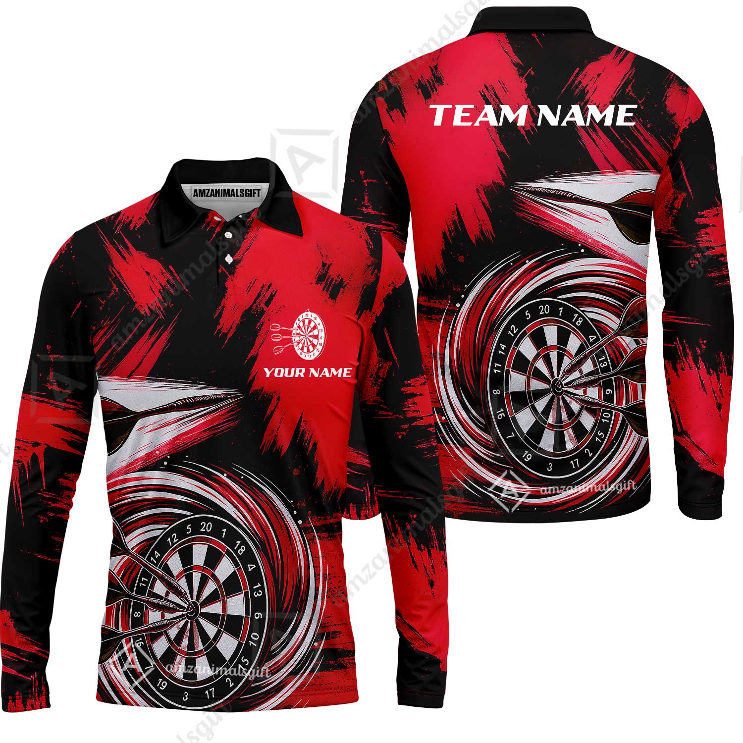 Customized Darts Long Sleeve Polo Shirt, Darts Colorful Wave Custom Name Team Name Long Sleeve Polo Shirt  Jersey For Darts Player - Image 4